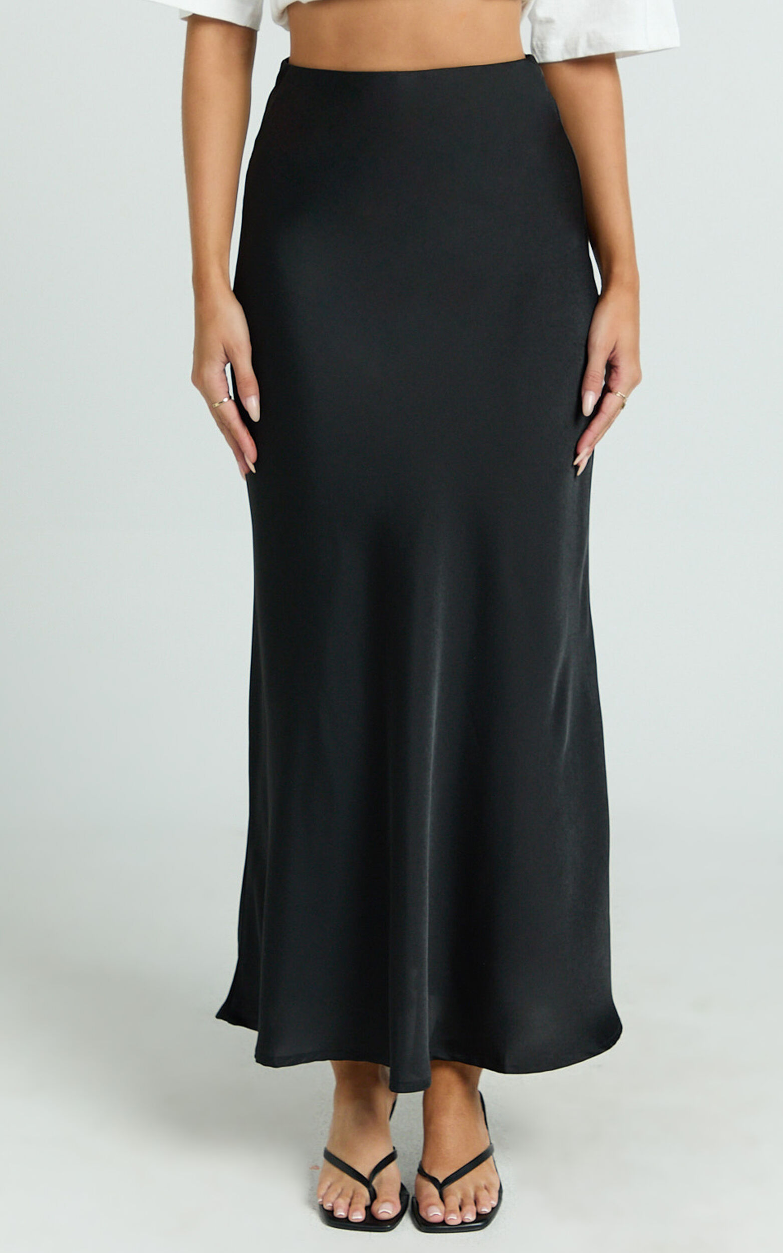 Amari Maxi Skirt - High Waisted Bias Cut Skirt in Black