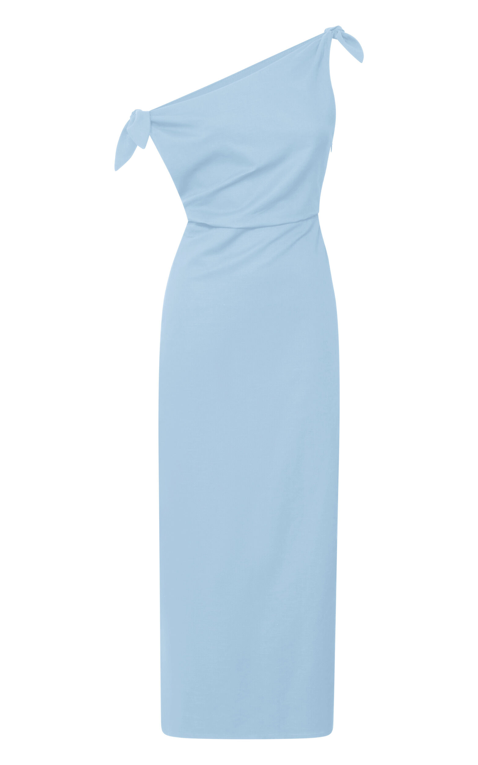 Cincinnati Midi Dress - Off The Shoulder Side Split Column Linen Dress in Pale Blue