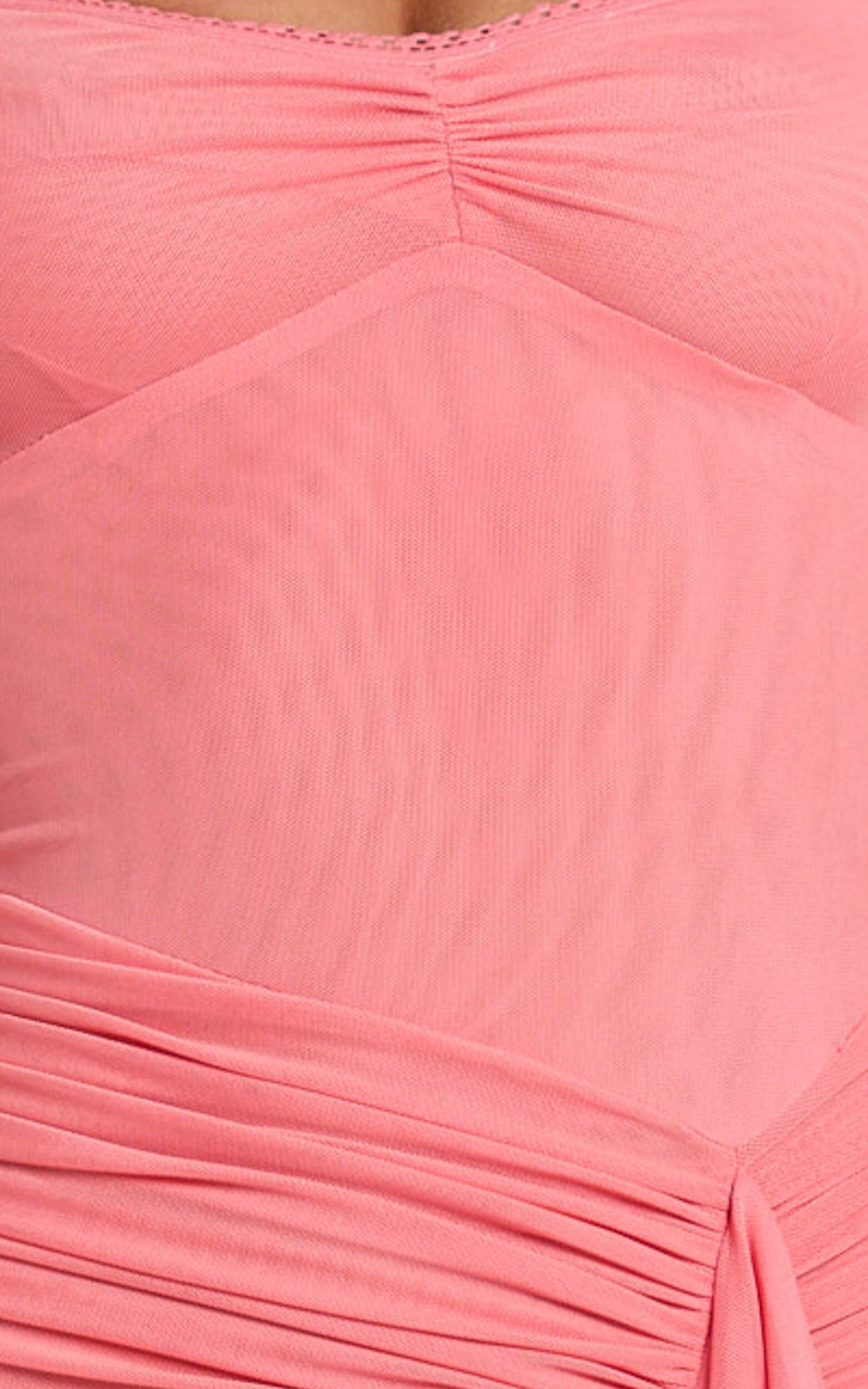 Brionna Midi Dress - Lace Neck Ruched Ruffle Hem Dress in Strawberry