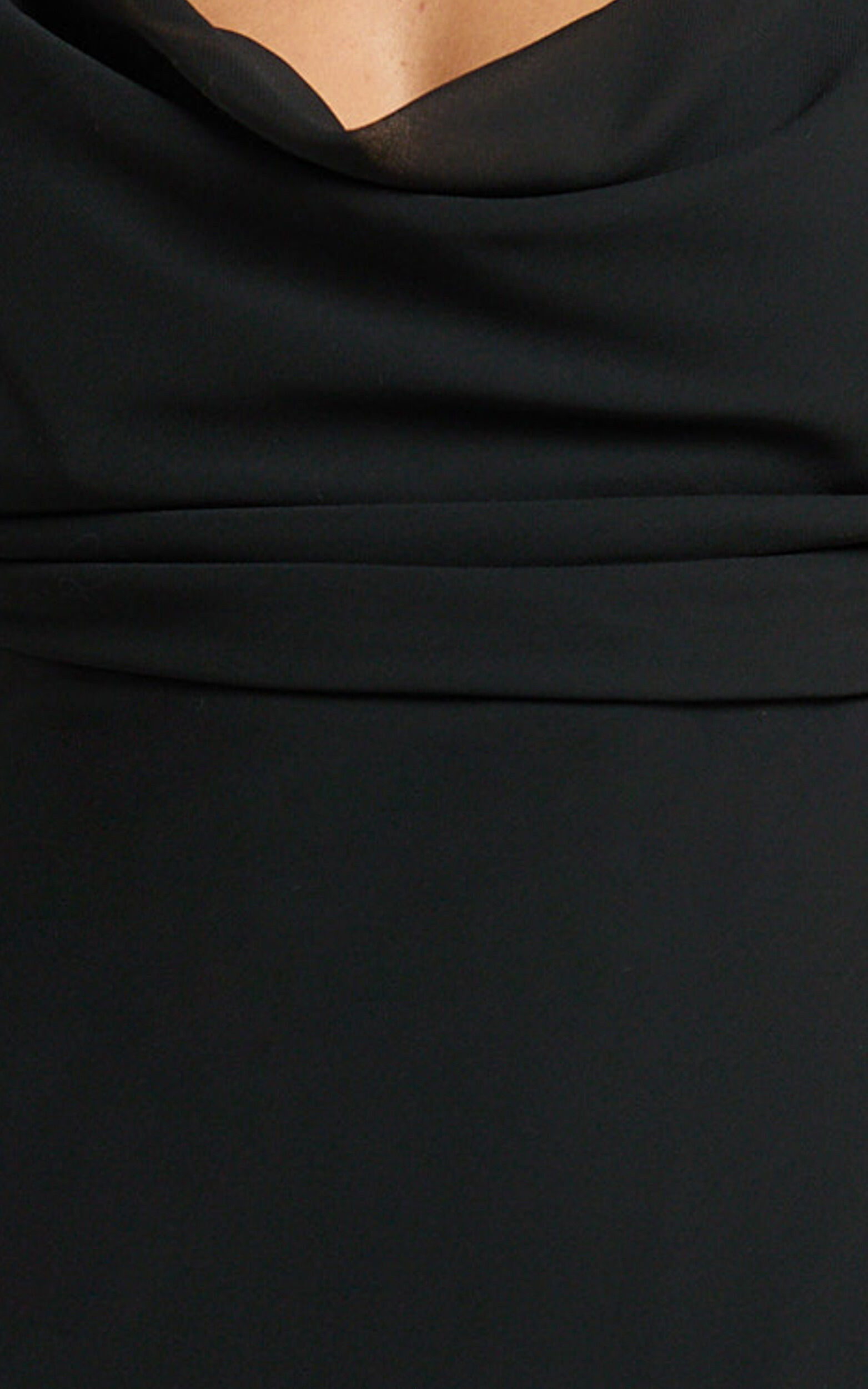 Katarina Mini Dress - Cowl Neck Low Back Asymmetric Hem Dress in Black