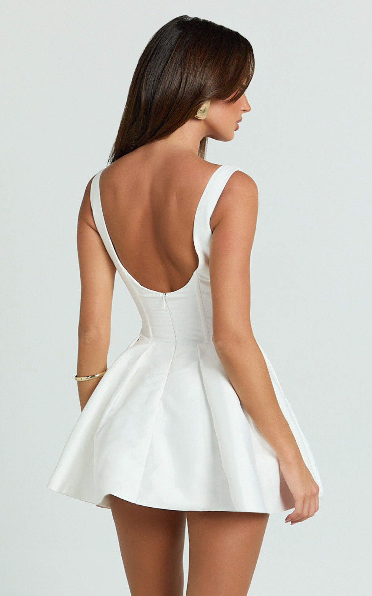 Yara Mini Dress - Plunge Corset Front V Waist Fit And Flare Dress in White