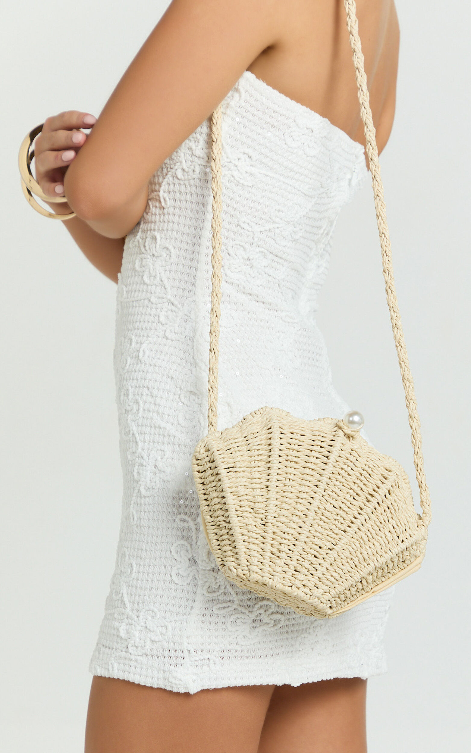Aimee Bag - Shell Shaped Straw Clutch Bag in Neutral