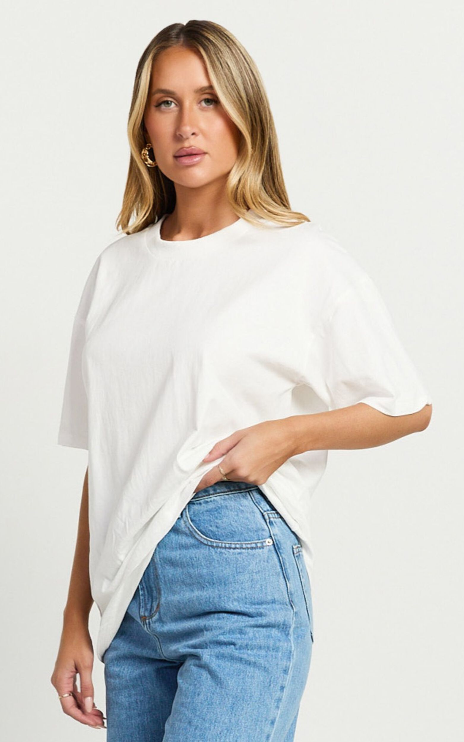 Prizza Top - Longline Boyfriend Tee Top in White