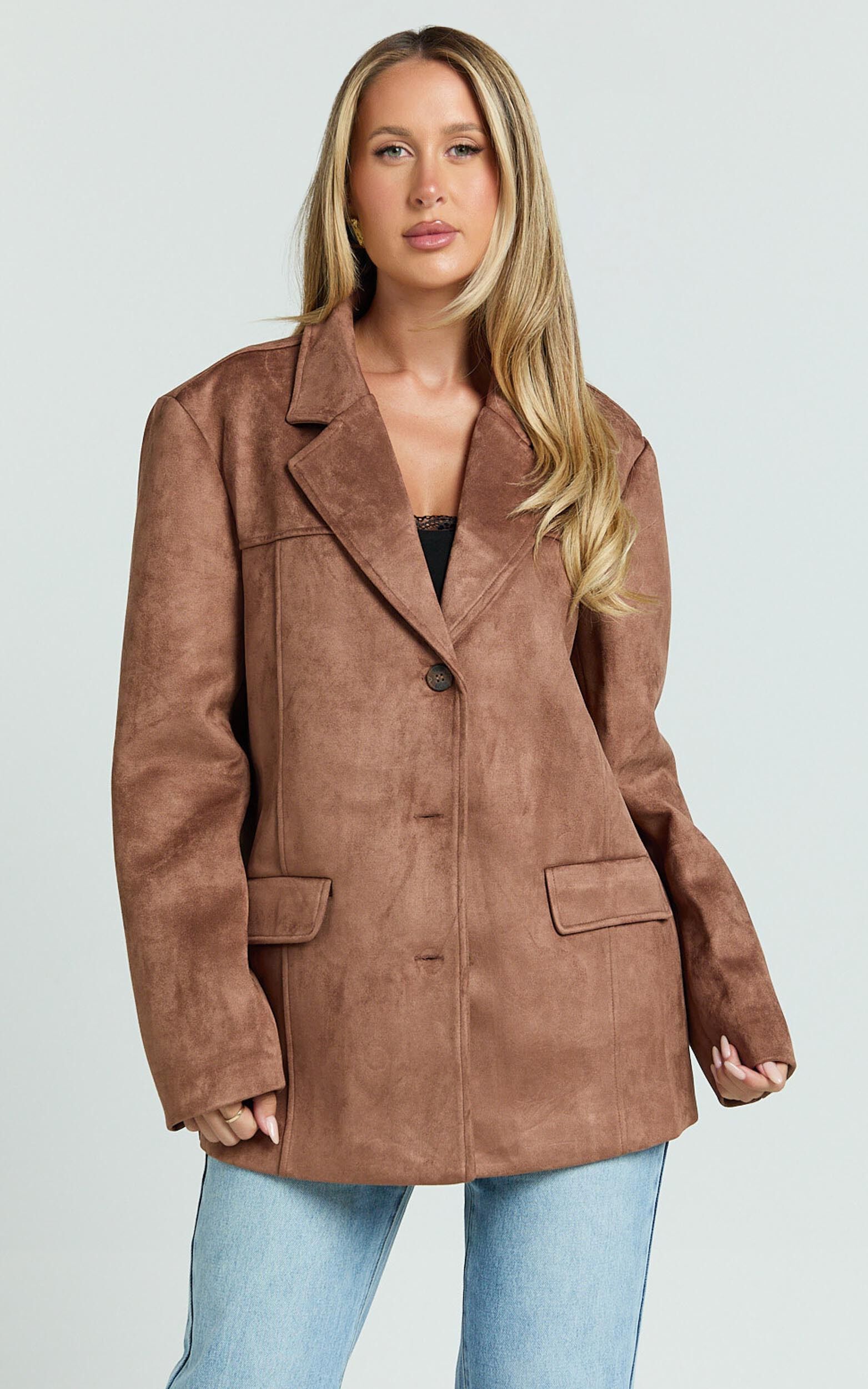 Priscilla Jacket - Faux Suede Relaxed Fit Jacket in Brown Tan