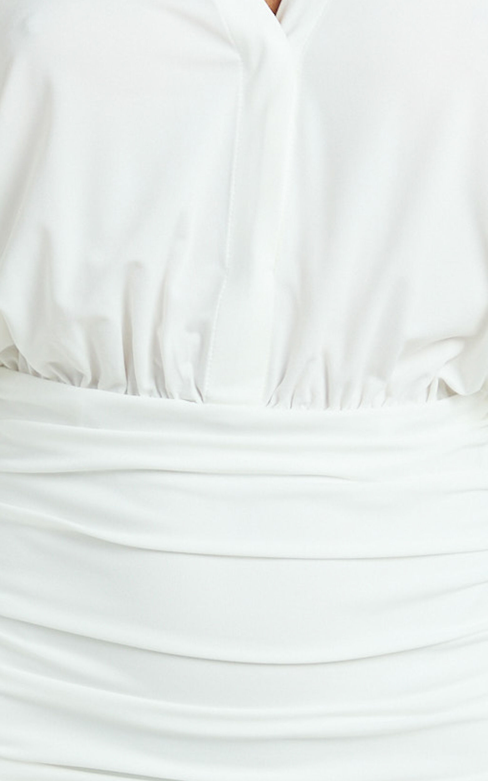 Pearce Mini Dress - Ruched Jersey Shirt Dress in White