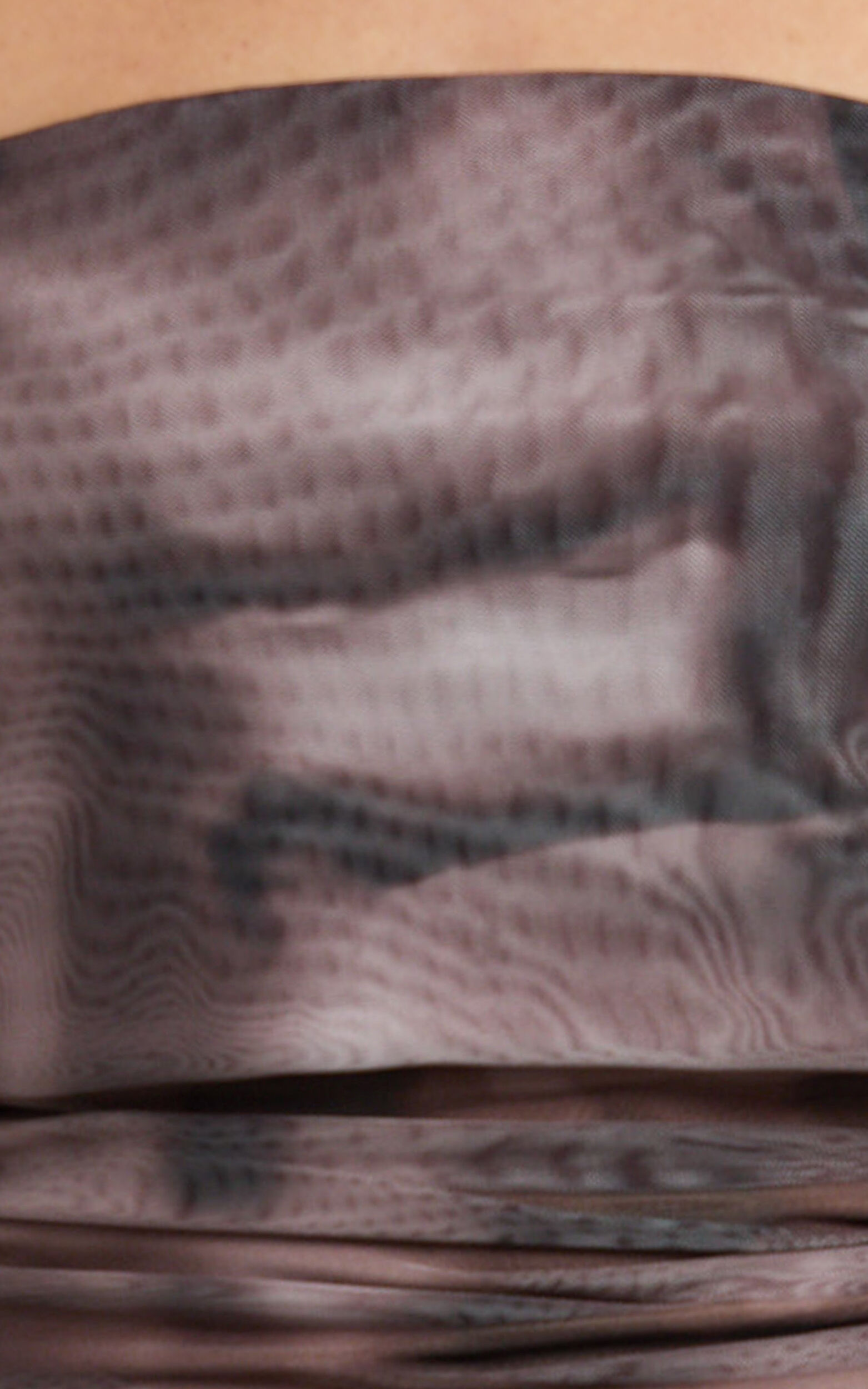 Jambee Top - Long Sleeve Off Shoulder Ruched Mesh Top in Brown Multi