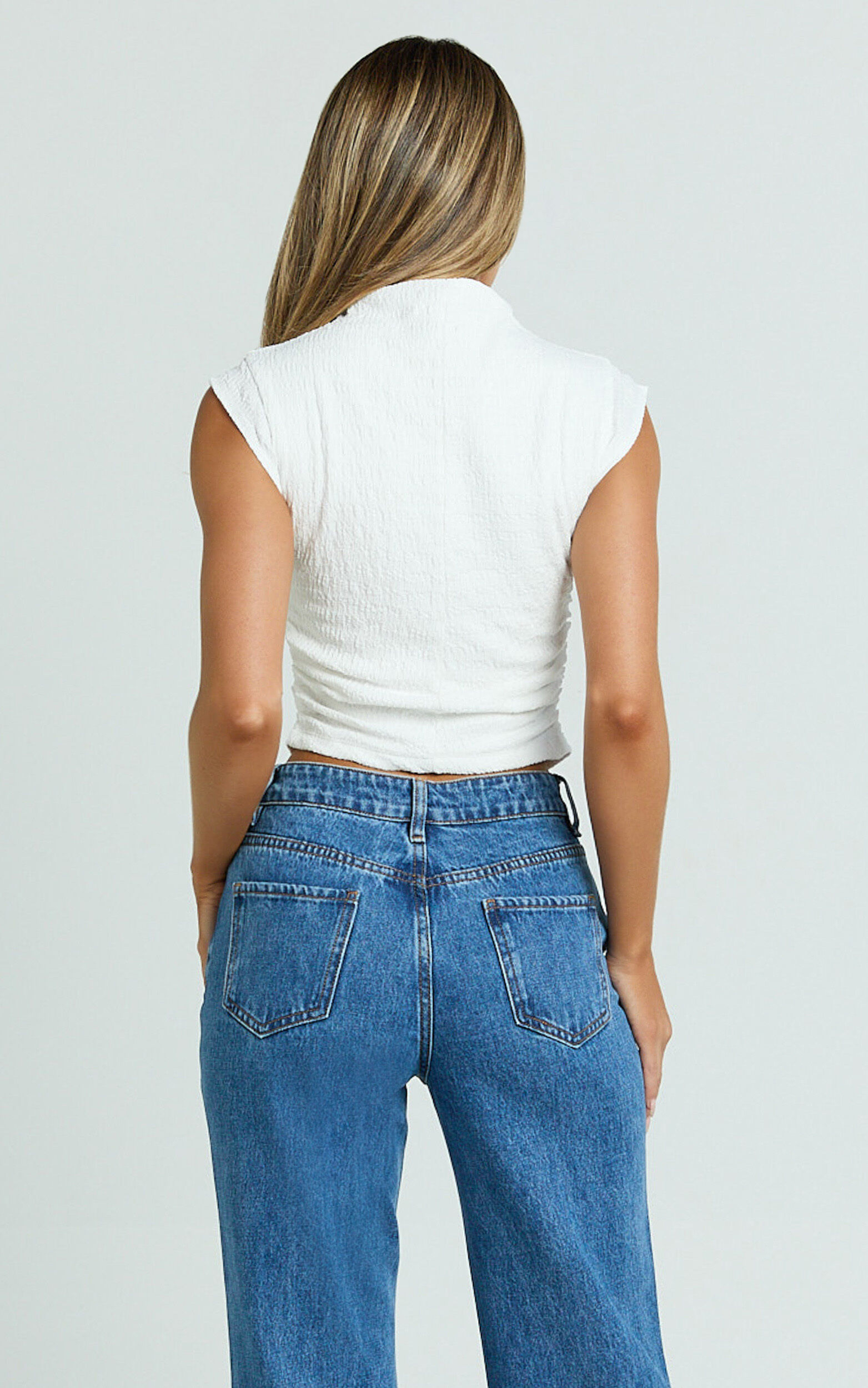 Brionne Top - High Neck Cap Sleeve Top in White