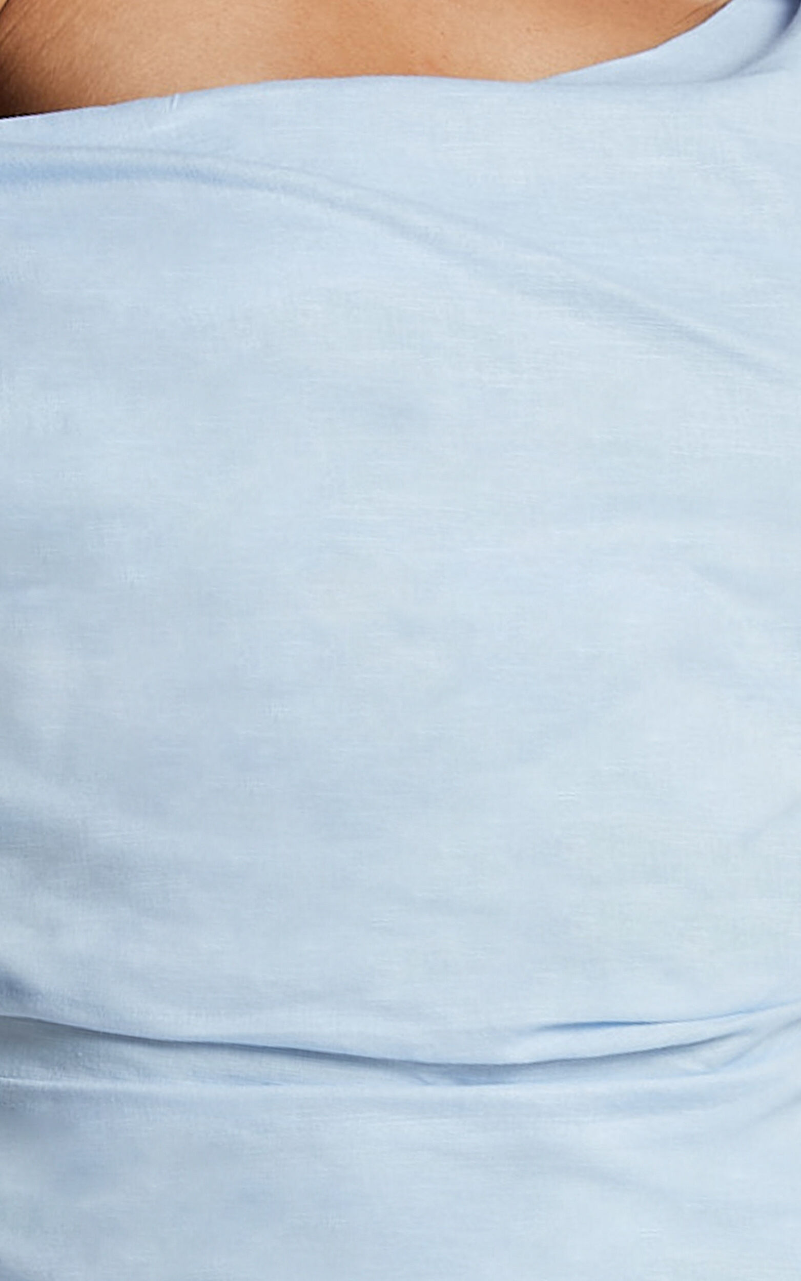 Cincinnati Midi Dress - Off The Shoulder Side Split Column Linen Dress in Pale Blue