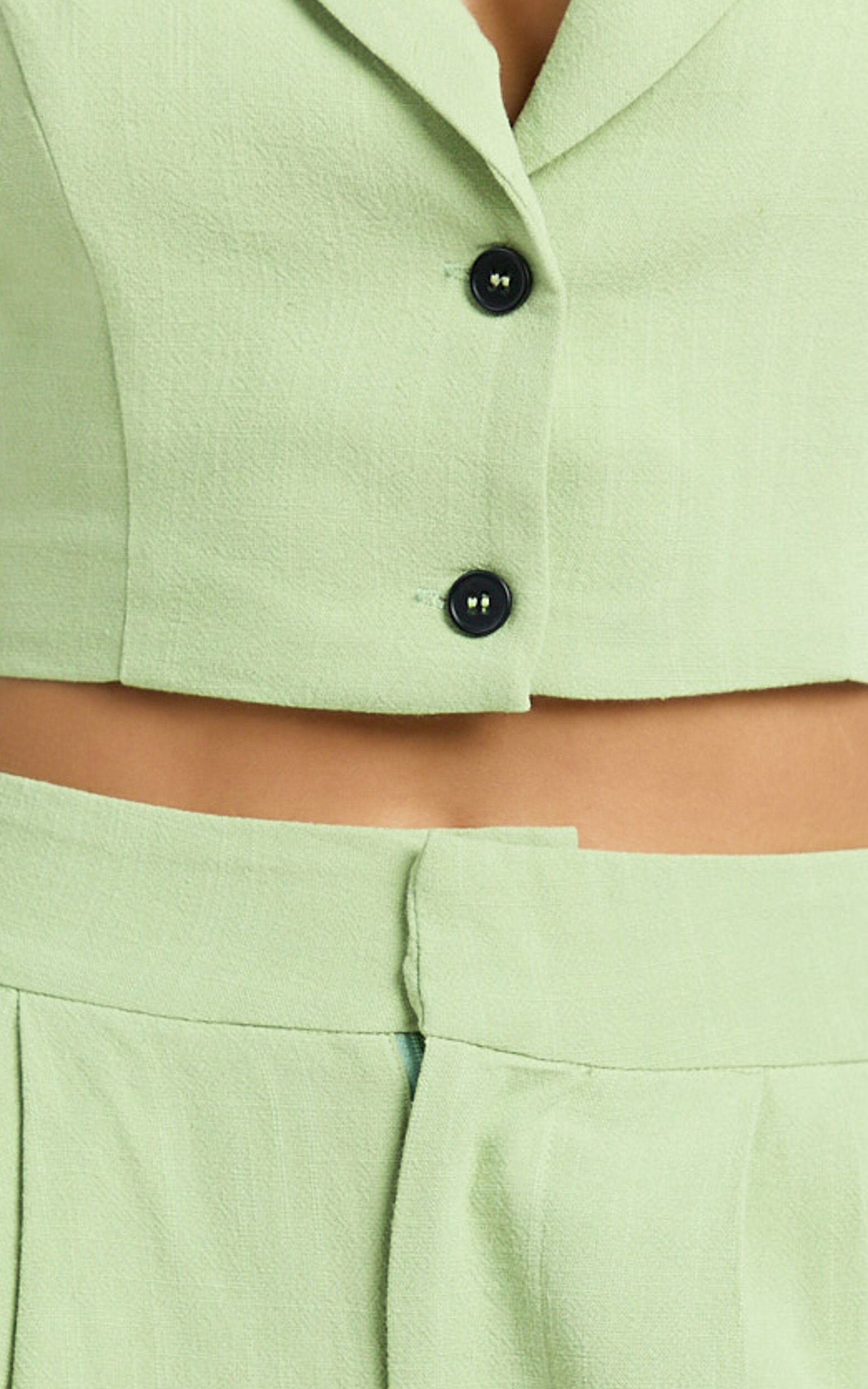 Nellis Two Piece Set - Linen Look Halter Vest and High Waisted Pants Set in Light Green