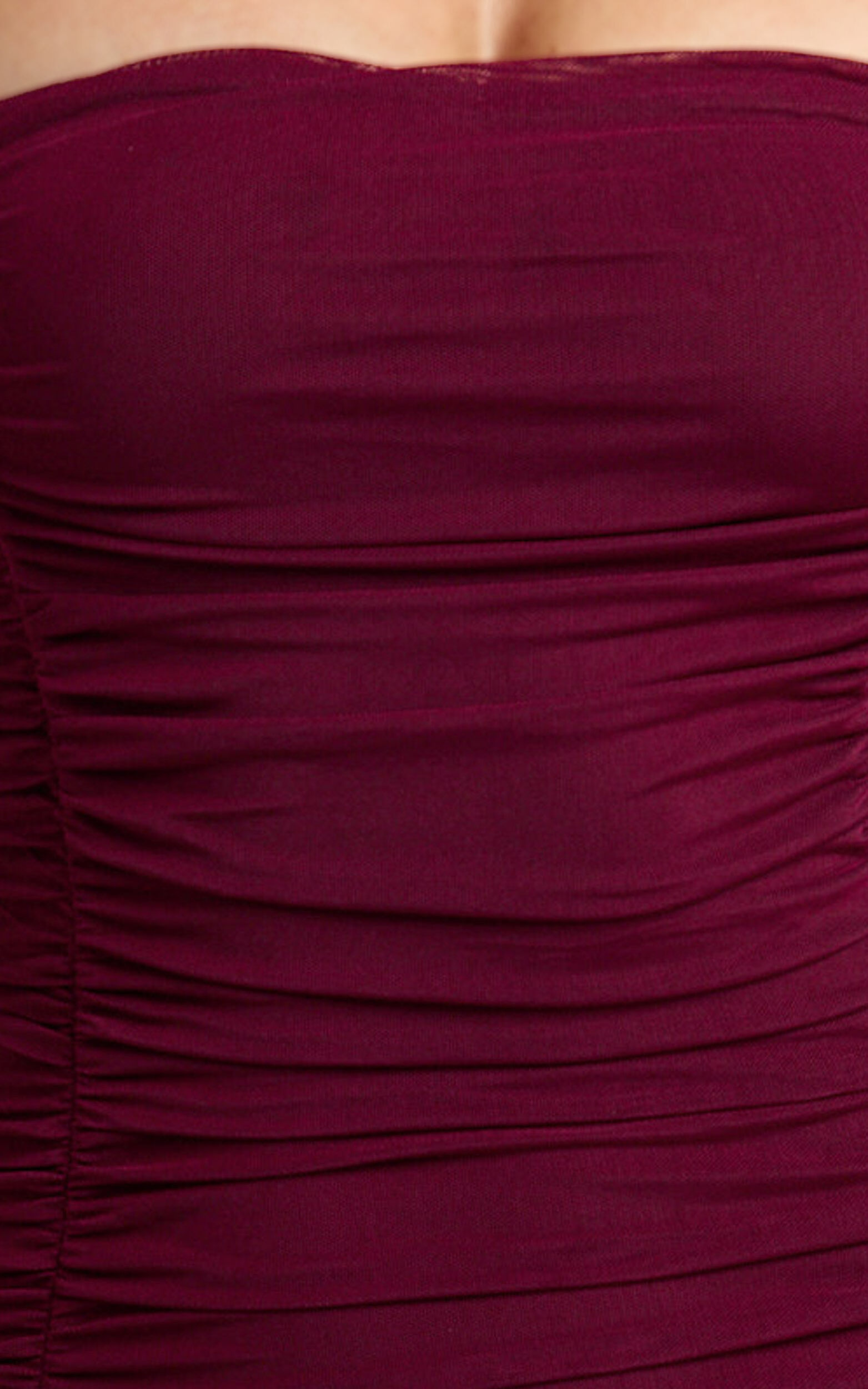 Cardi Maxi Dress - Ruched Mesh High Leg Split Dress in Wine