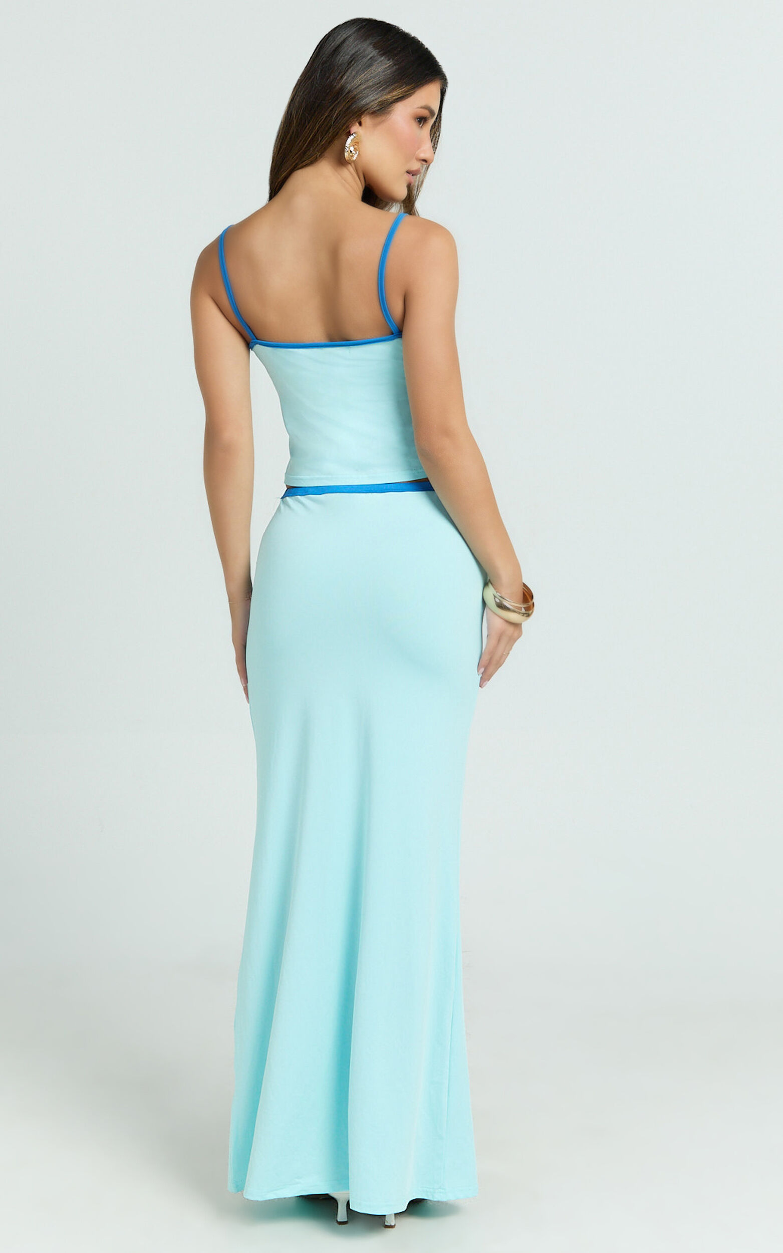 Alyssa Two Piece Set - Contrast Cami Top and Maxi Skirt Set in Light Blue
