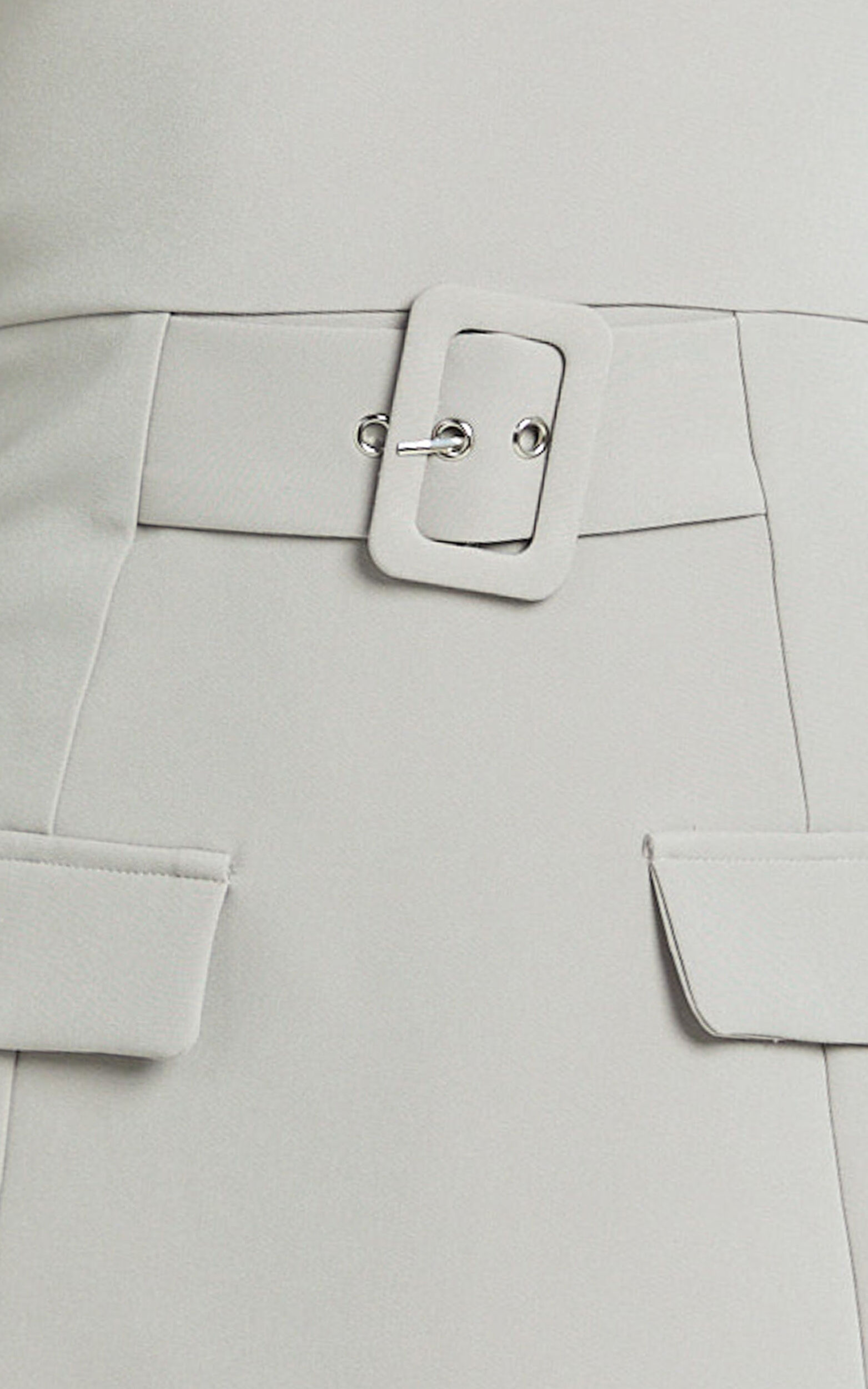 Landon Playsuit - Belted Boat Neck Tailored Playsuit in Light Grey