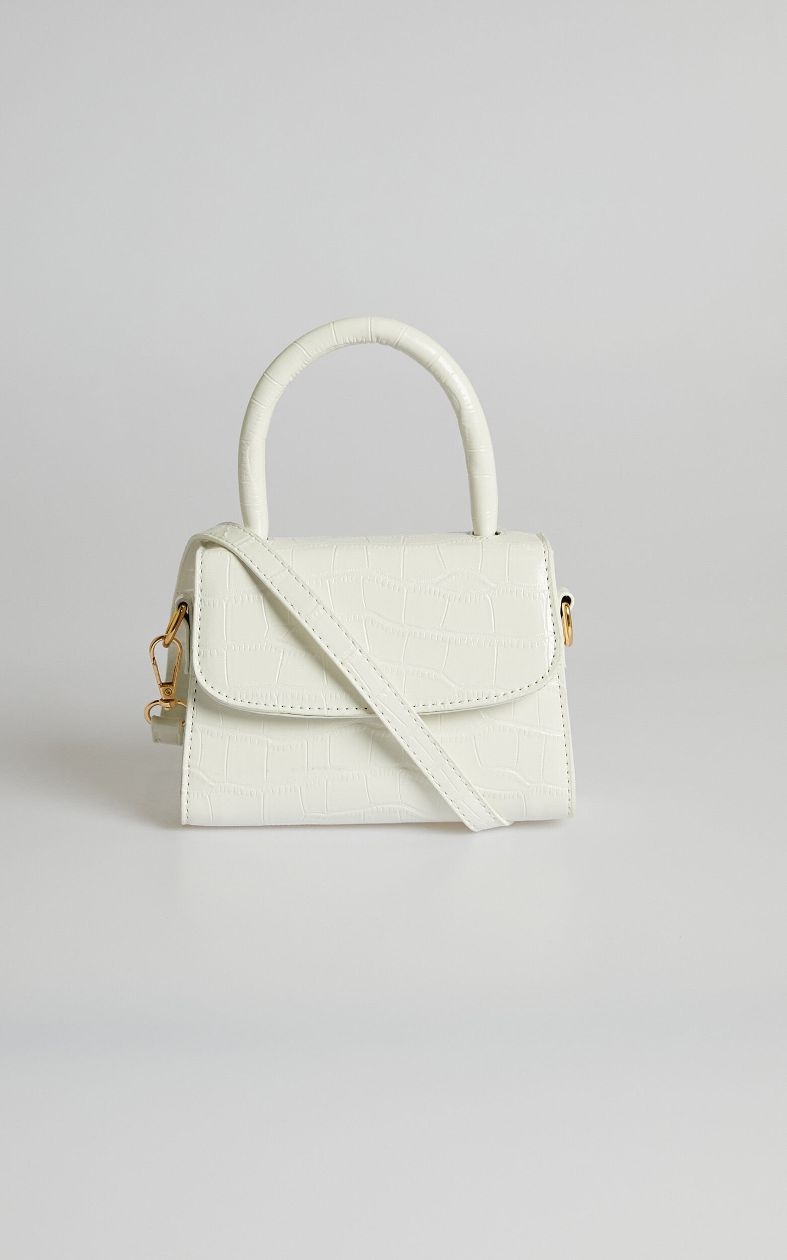 Lanielyn Mini Top Handle Crossbody Bag in White Croc