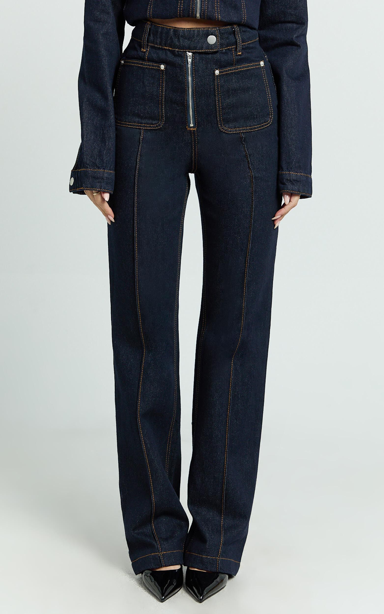 Celia Jeans - High Rise Straight Leg Jeans in Dark Blue Wash