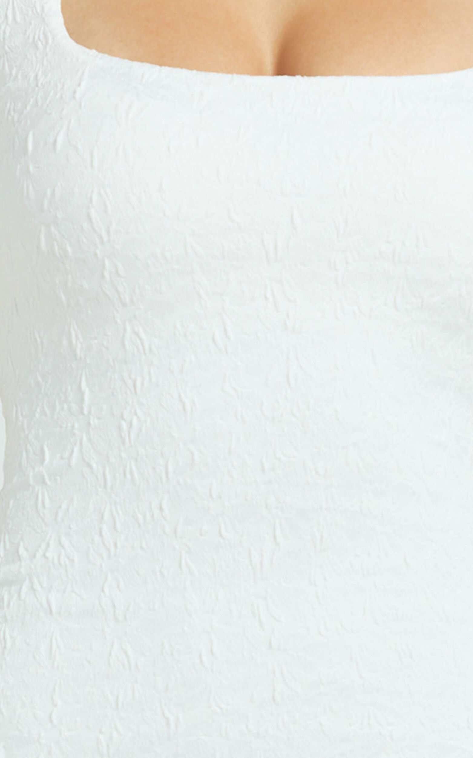 Joanne Mini Dress - Square Neck Wide Strap Fitted Jersey Dress in Off White