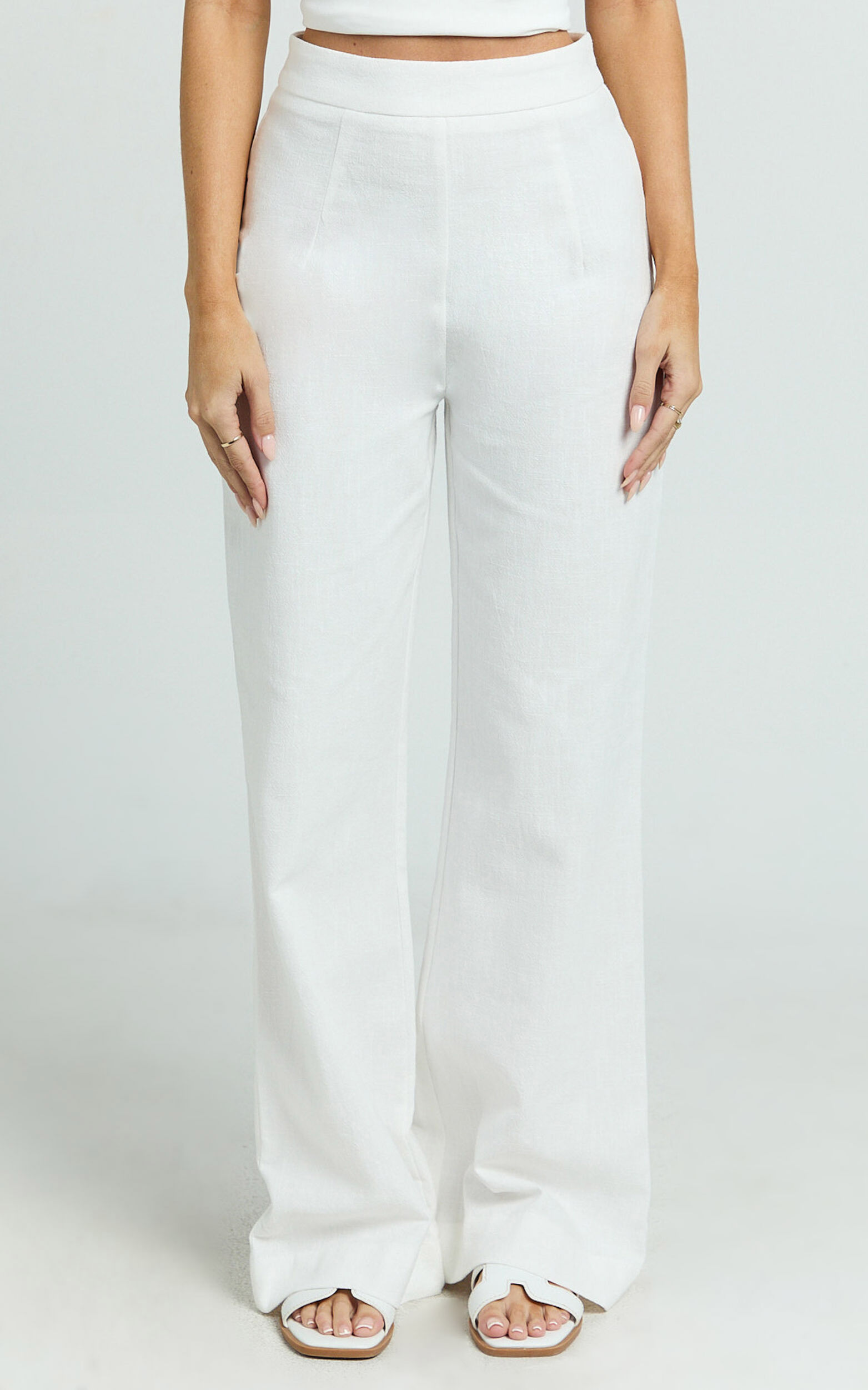 Narcisa Pants - Linen Look High Waist Bootleg Pants in White