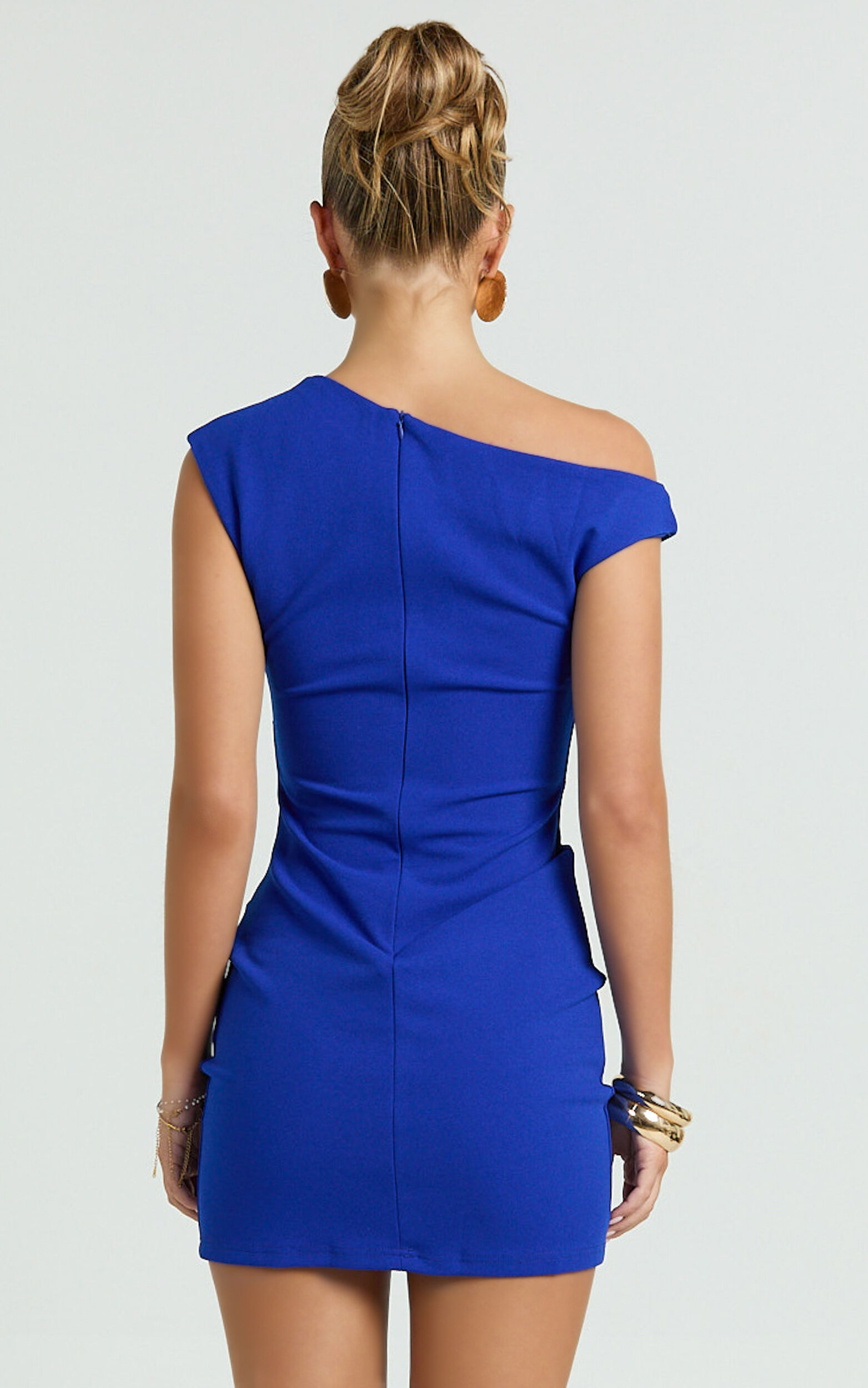 Vilma Mini Dress - One Shoulder Bodycon Dress in Blue