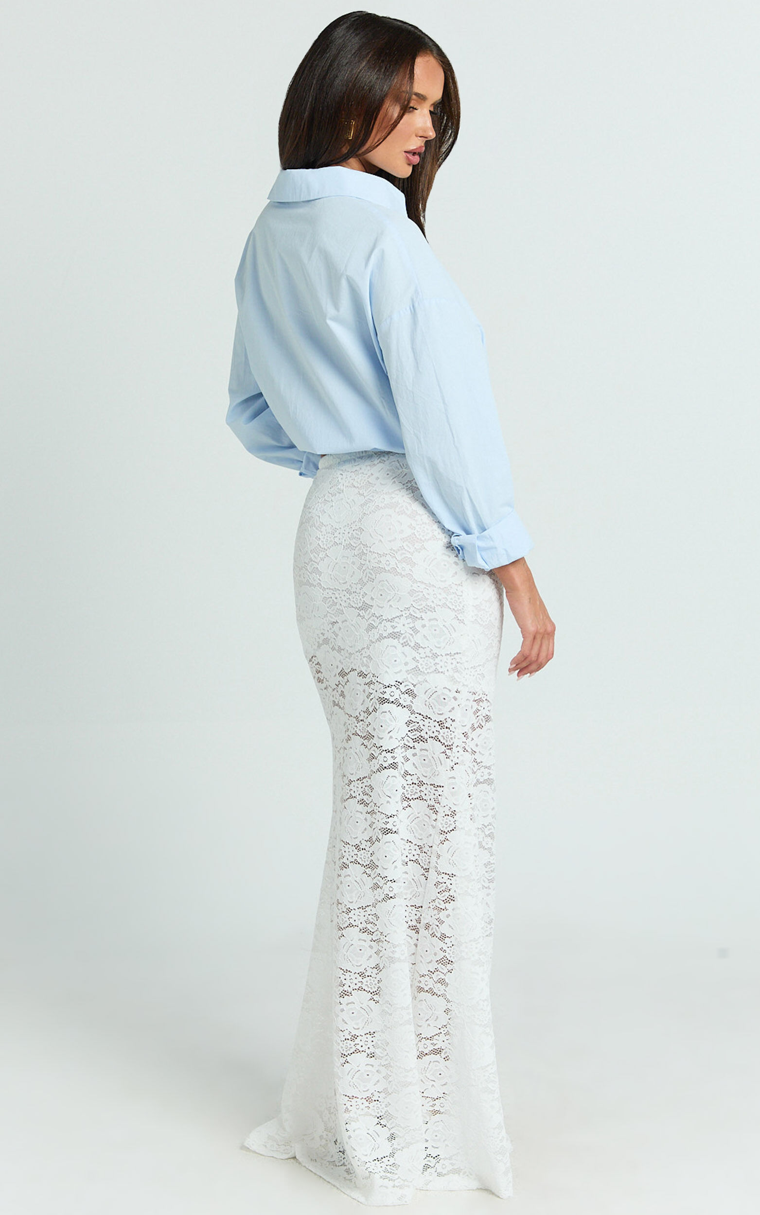 Kamille Maxi Skirt - Lace Mermaid Hem Skirt in White