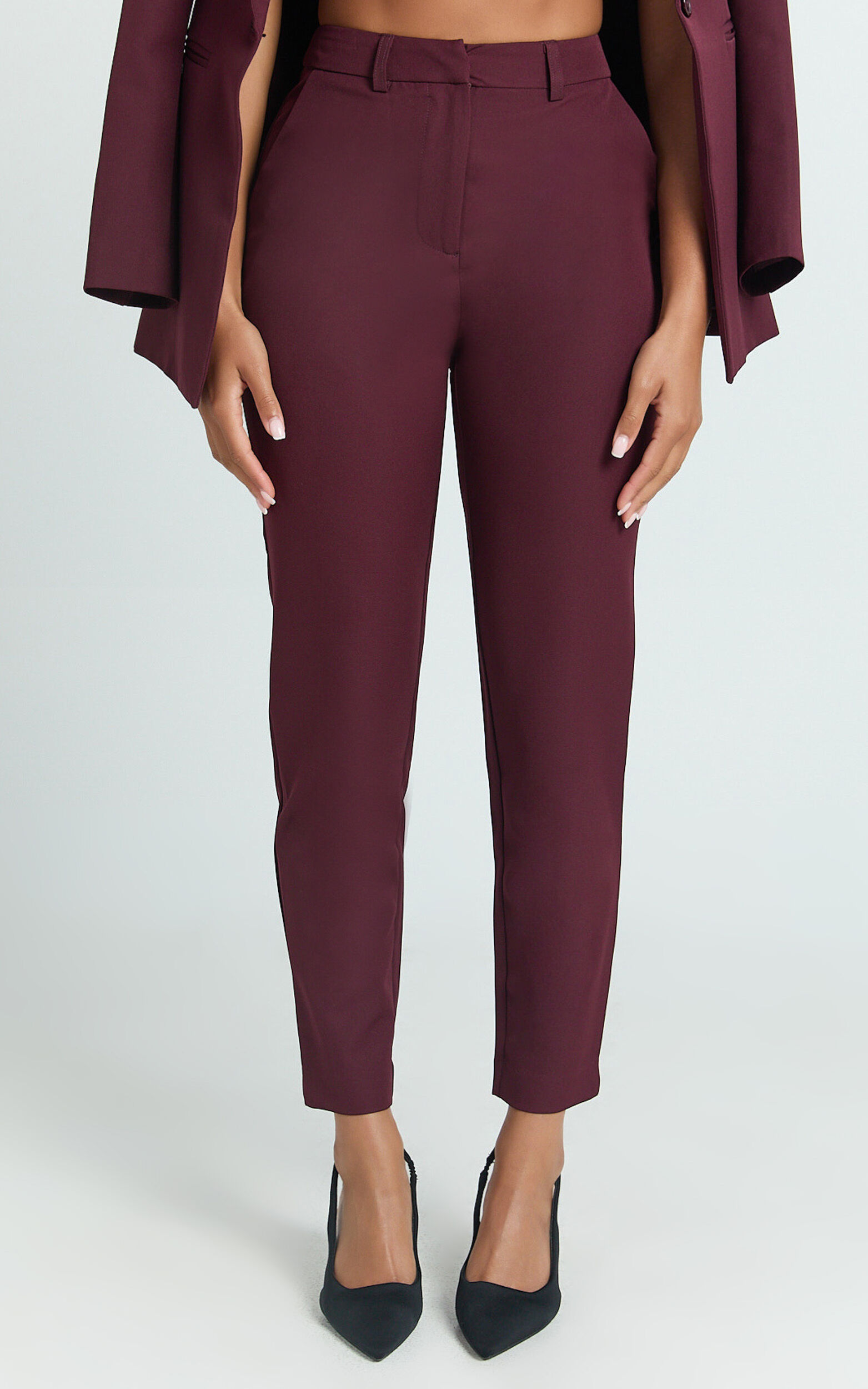 Hermie Pants - High Waisted Cropped Tailored Pants in Wine