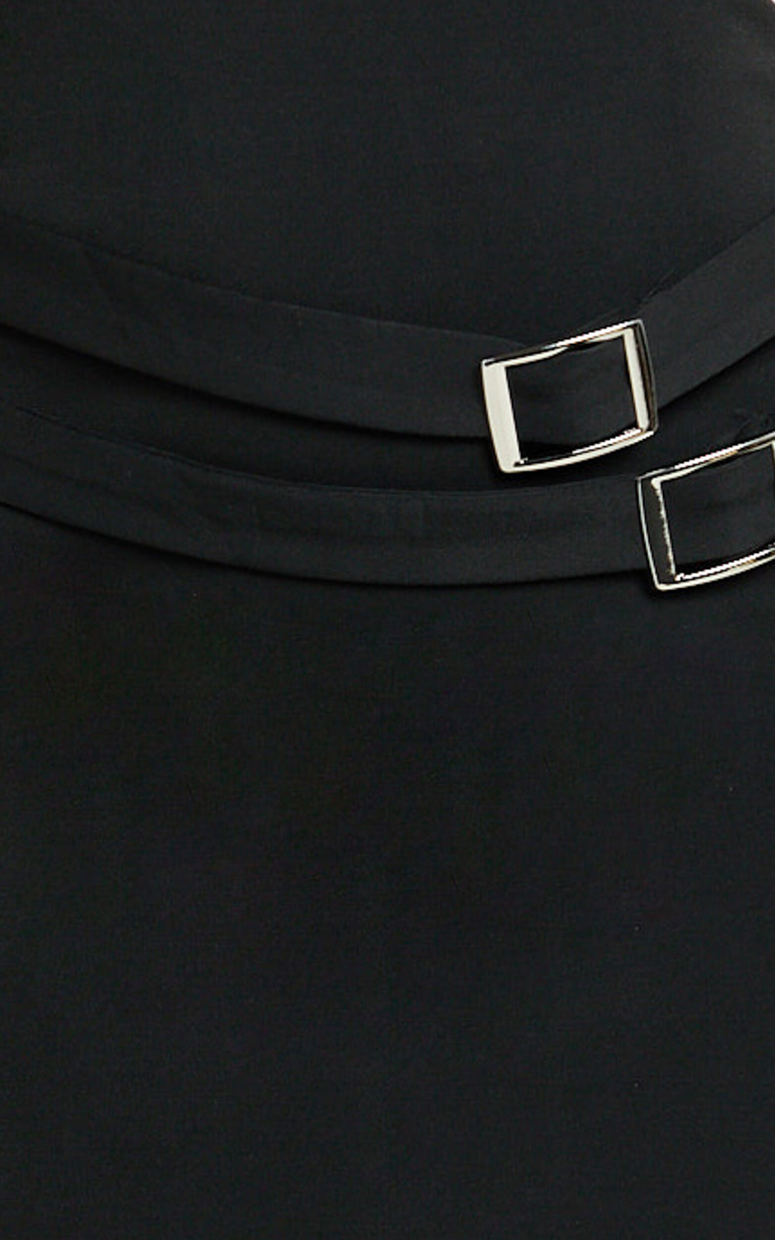 Ruth Mini Dress - High Neck Double Belt Bodycon Dress in Black