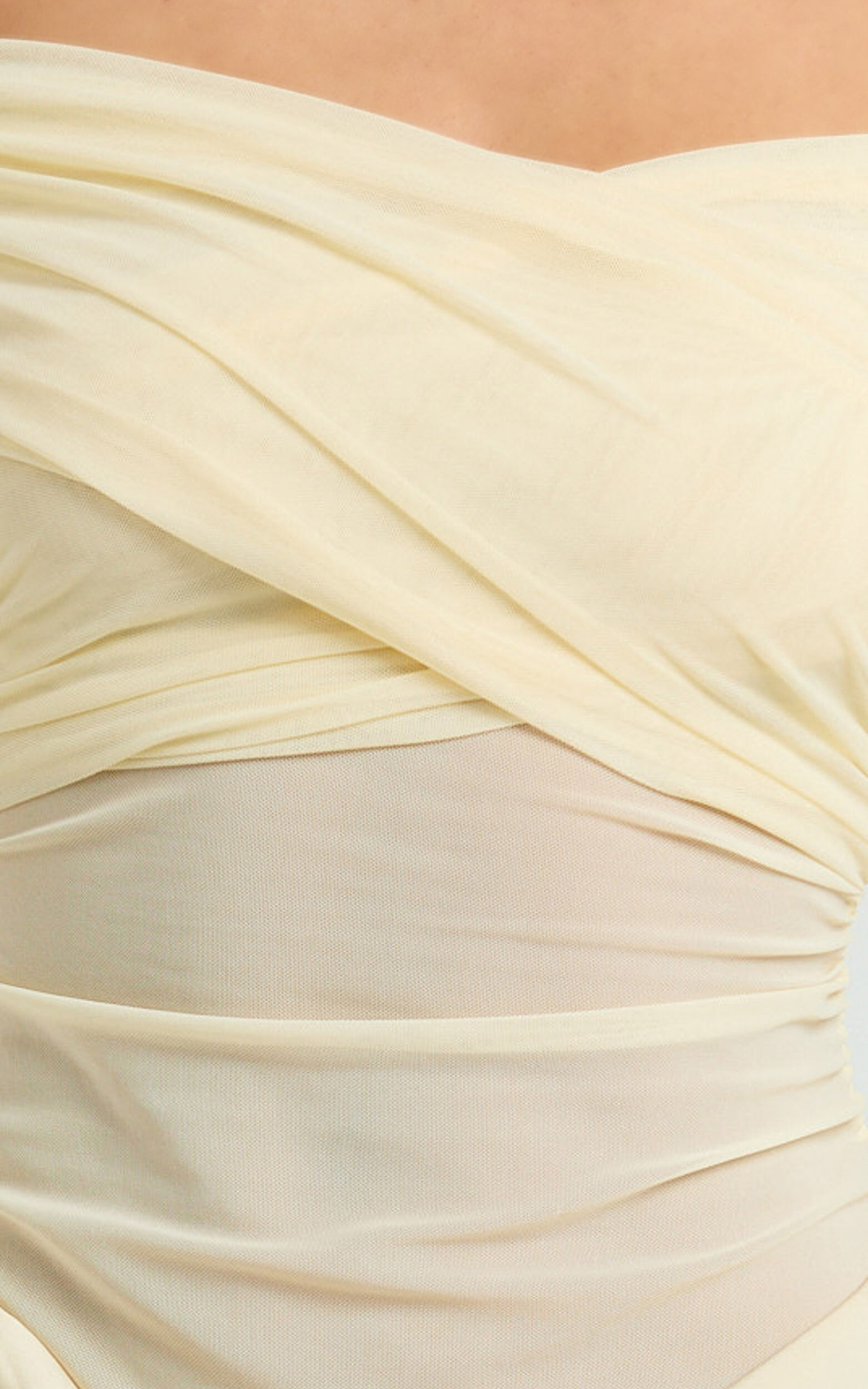 Jade Mini Dress - Long Sleeve Off Shoulder Draped Bias Cut Dress in Cream