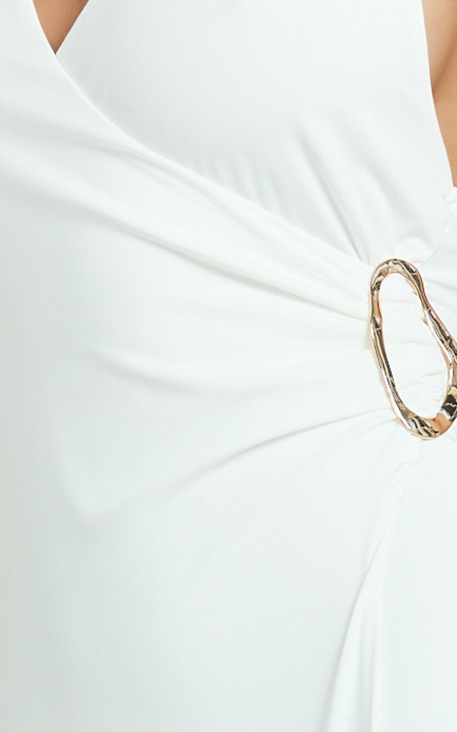 Roseville Maxi Dress - Wrap Front Halter Dress with Hardware Detail in White