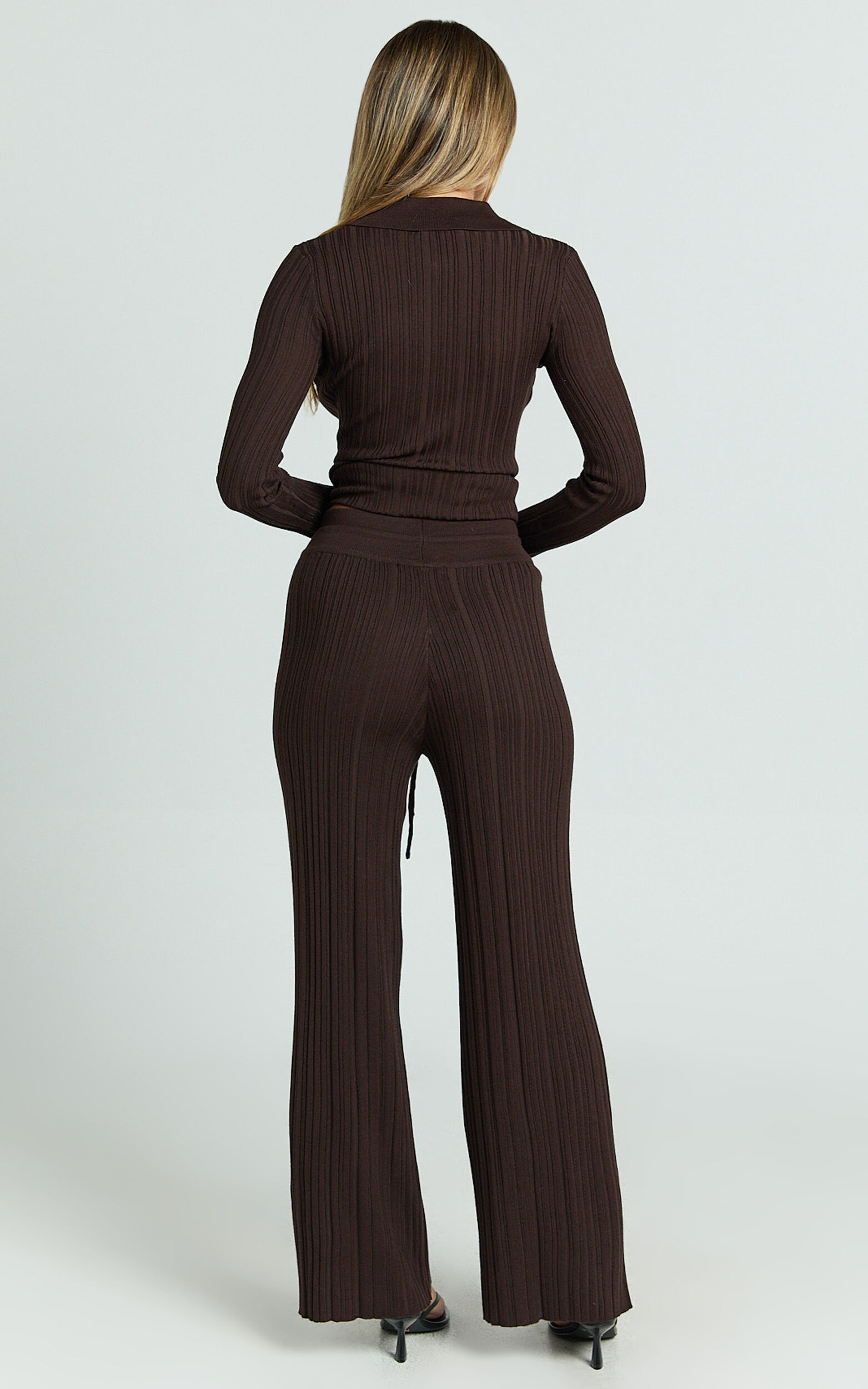 Kelsey Pants - High Drawstring Waist Knit Pants in Chocolate