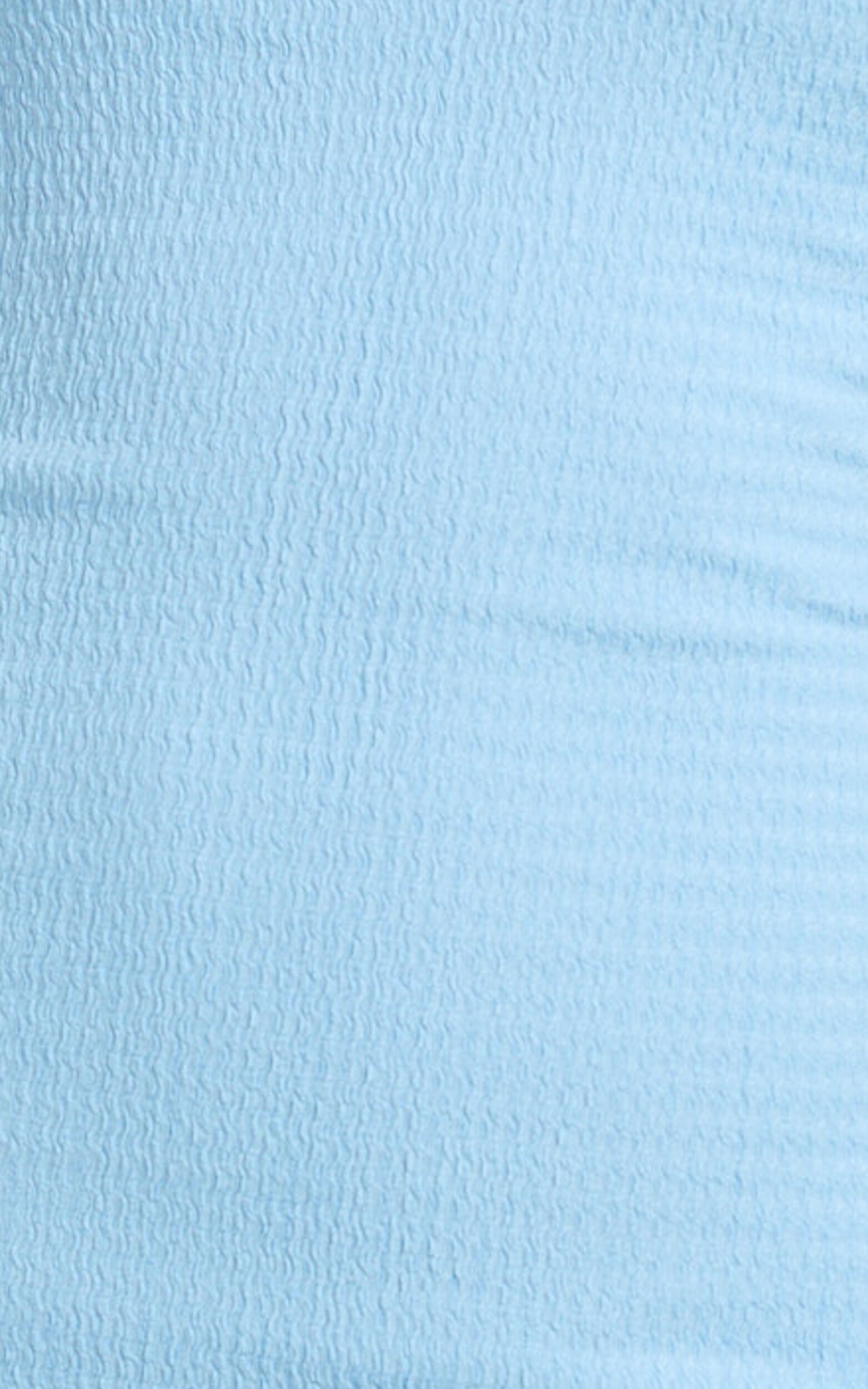 Jude Mini Dress - Twist Straps Tipped Shoulder Fitted Pointelle Jersey Dress in Blue