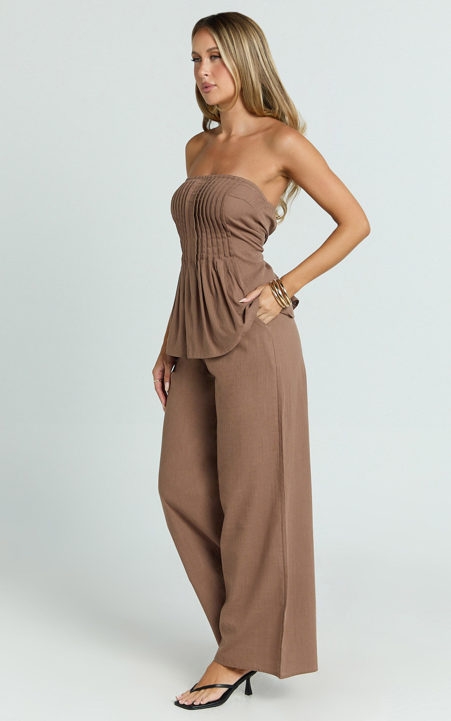 Carli Two Piece Top and Pants Set - Cotton Tube Pant Set in Chocolate