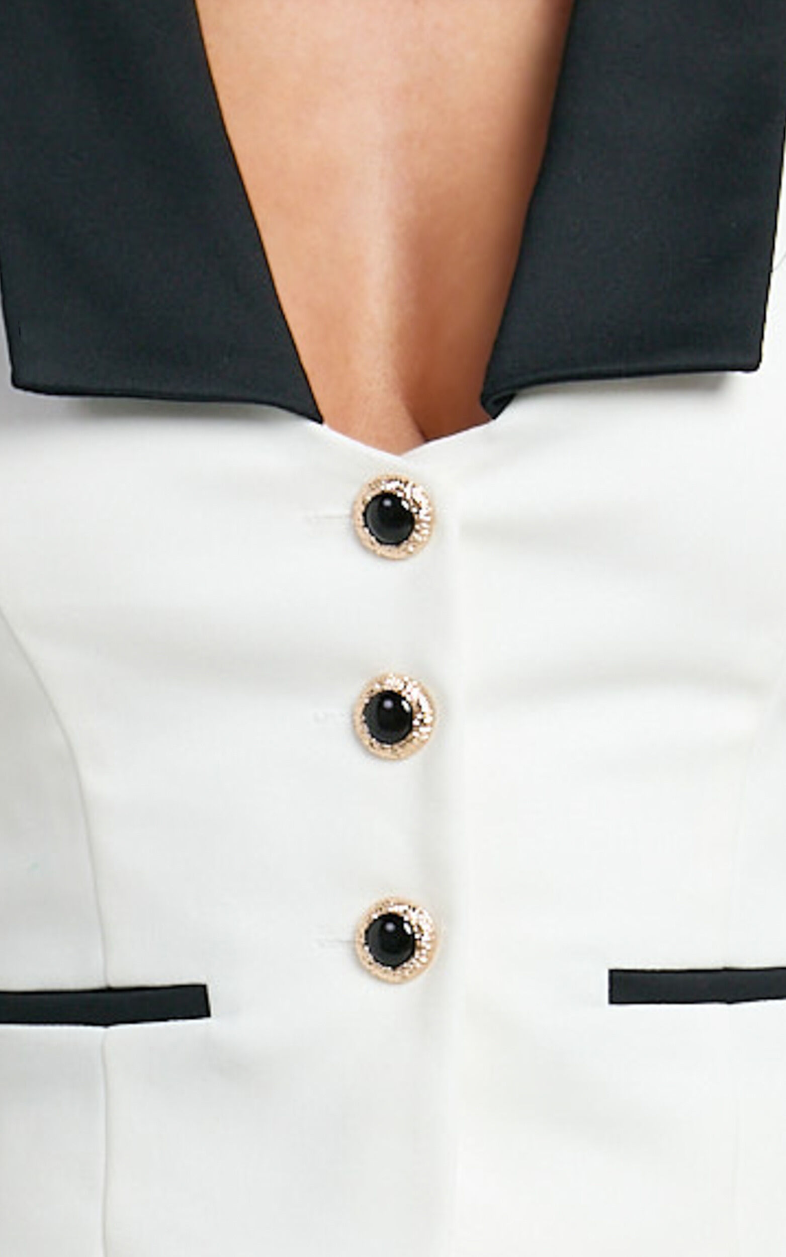 Laurel Top - Contrast Shawl Collar Button Down Vest Top in Off White & Black