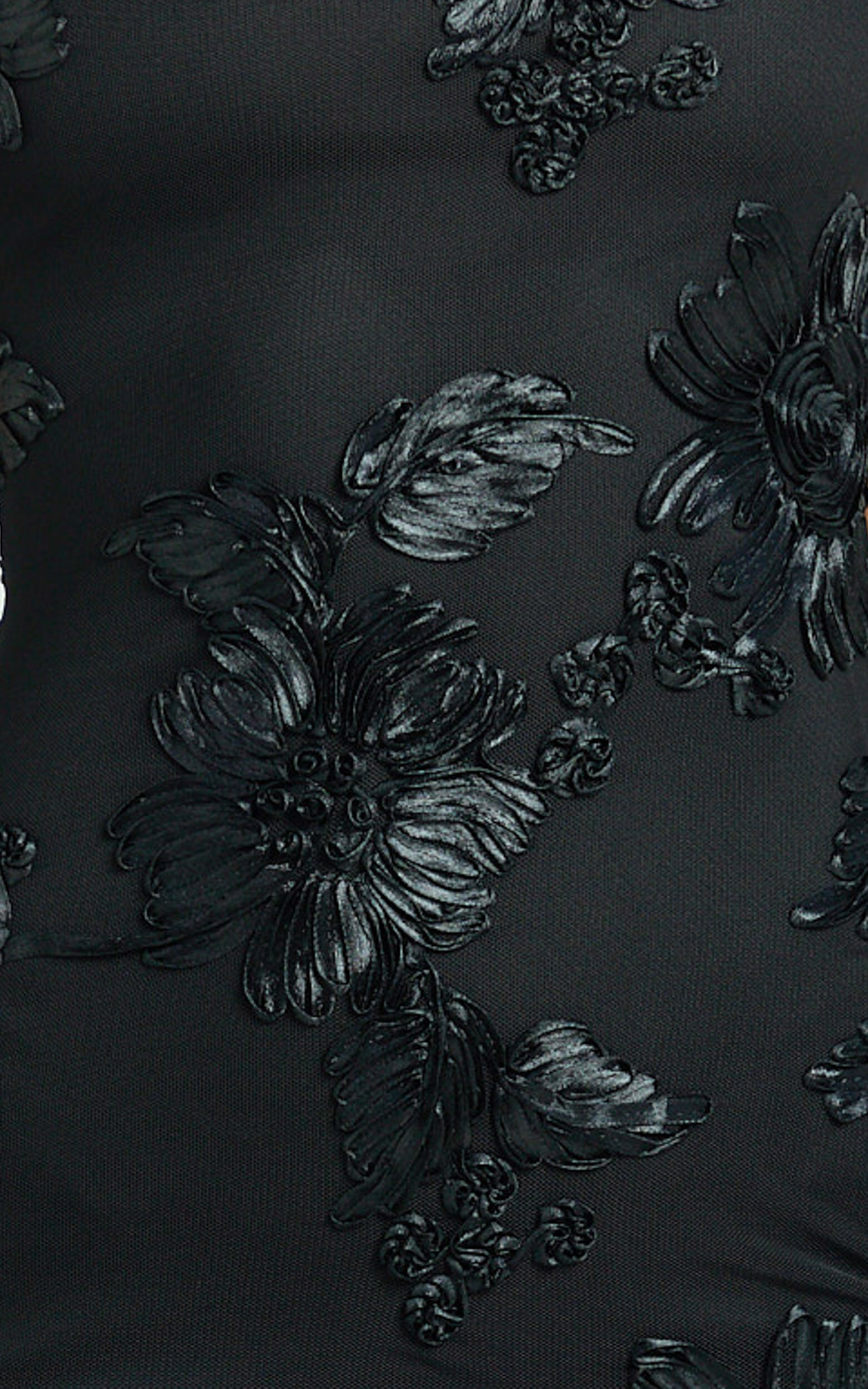 Mina Midi Dress - Embroidered Mesh Dress in Black