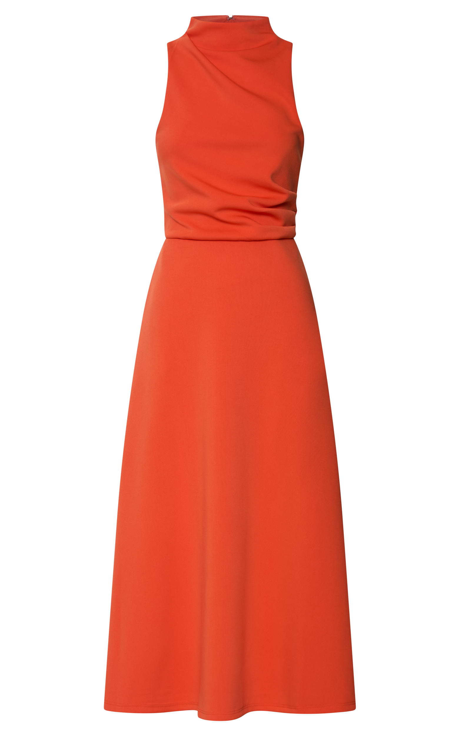 Macy Midi Dress - High Neck A Line Dress in Orange