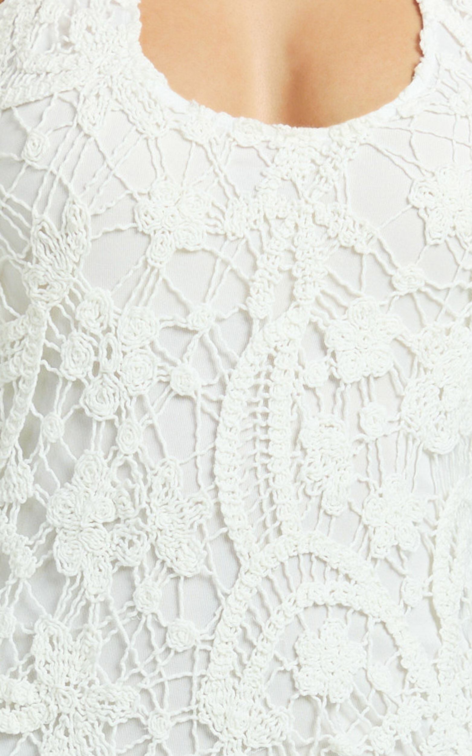 Adessa Mini Dress - Halter Neck Fitted Crotchet Dress in White