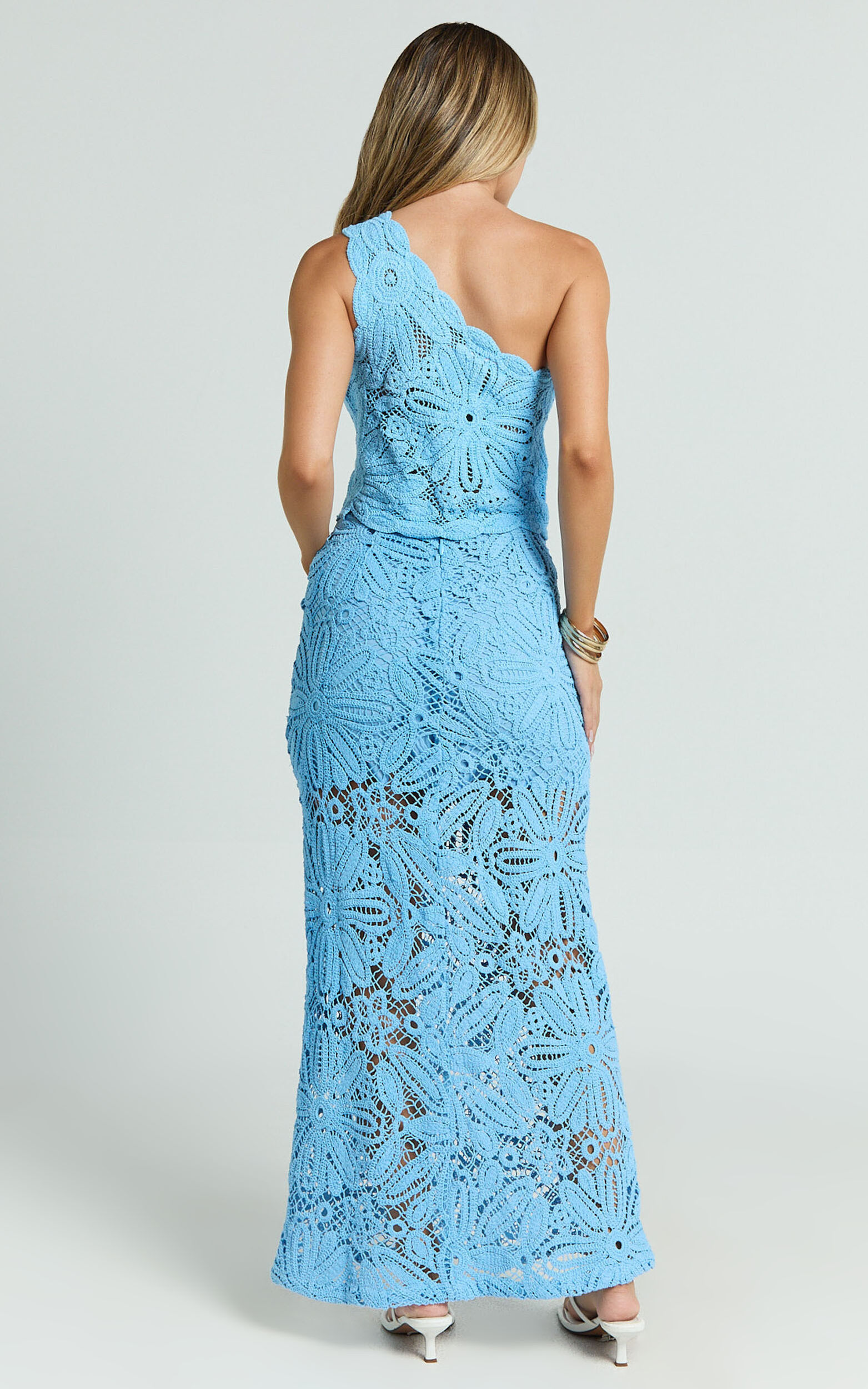 Charlene Maxi Skirt - Crochet Fit And Flare Skirt in Blue