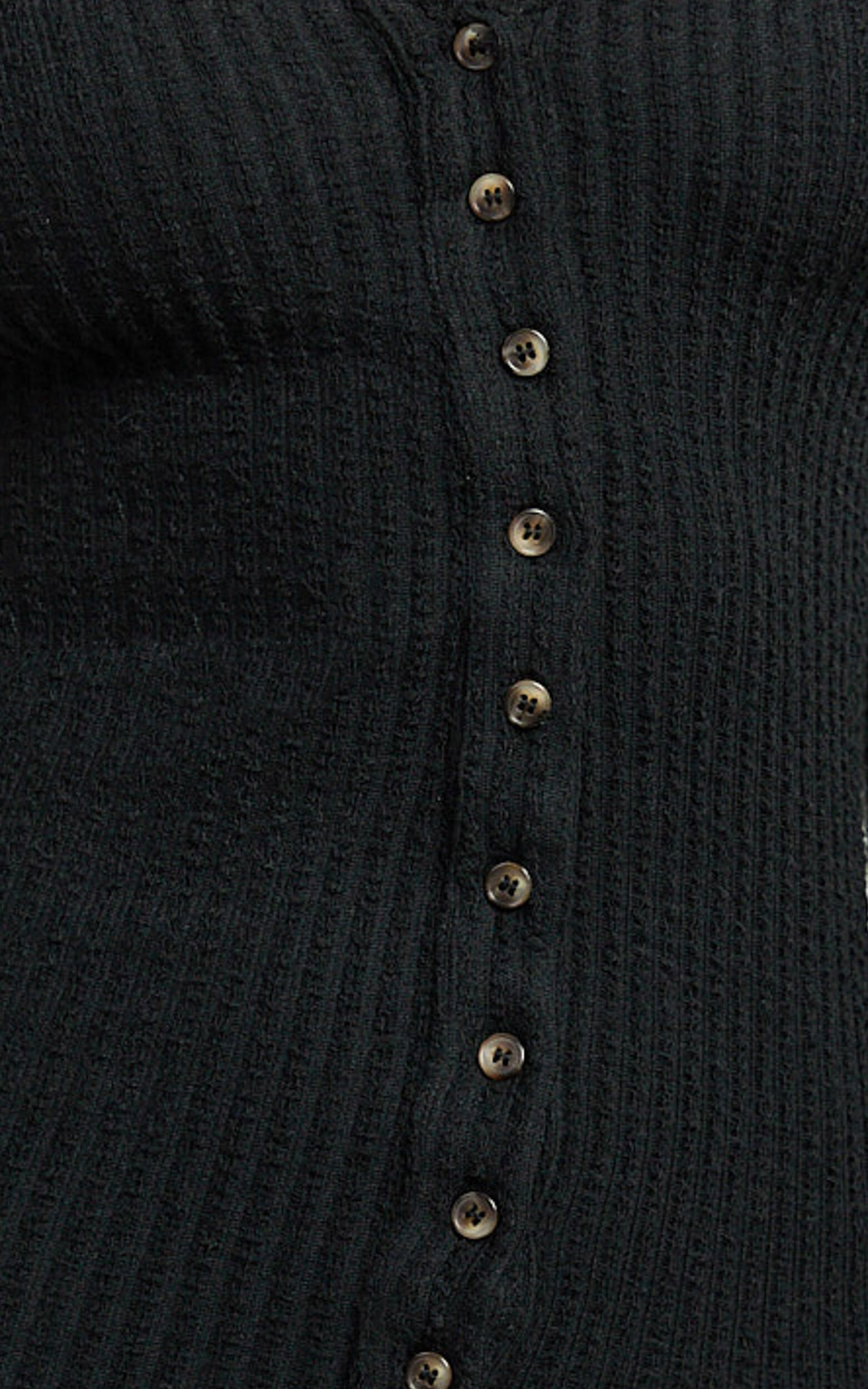 Zayla Midi Dress - Long Sleeve Button Front Bodycon Dress in Black