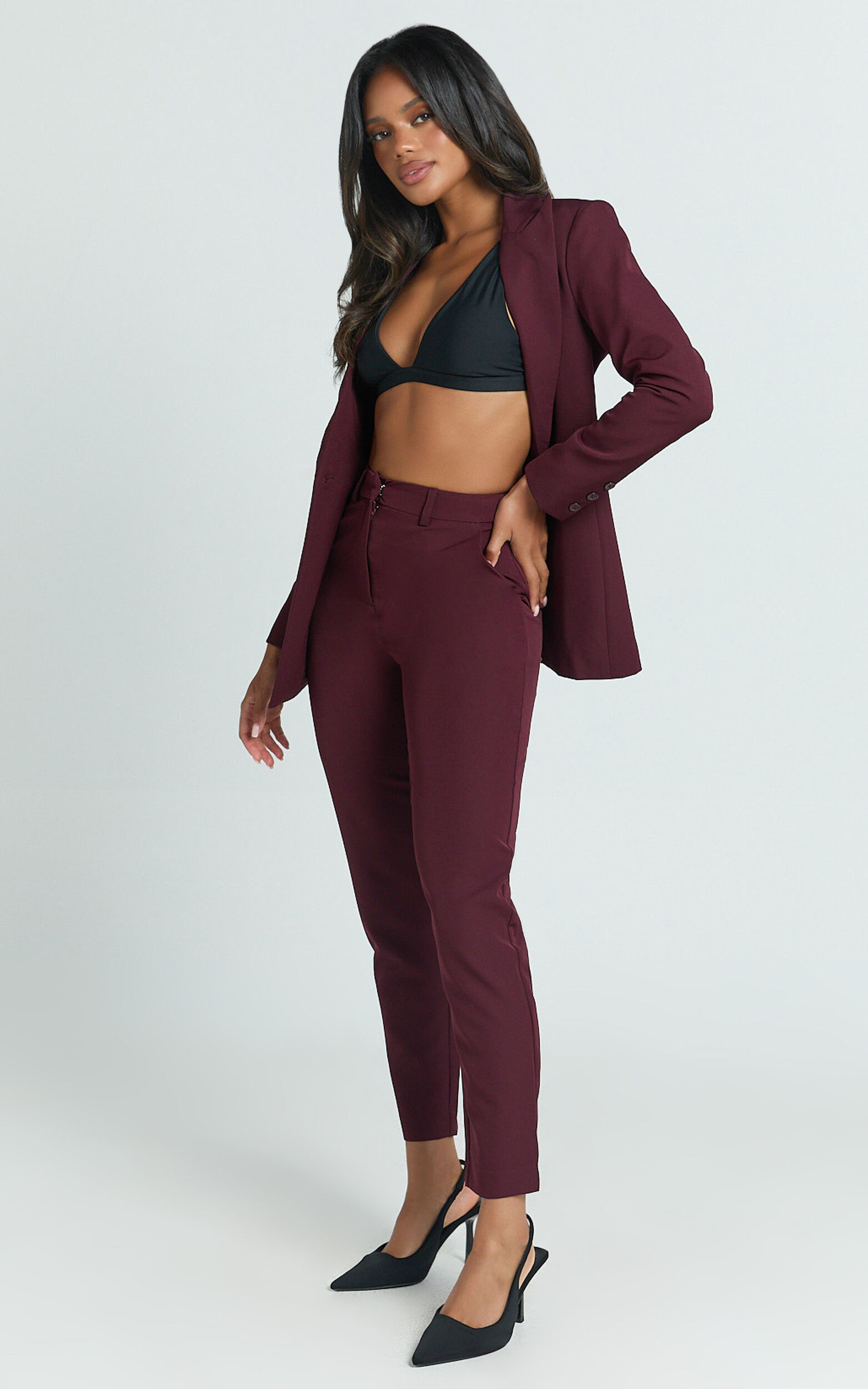 Hermie Pants - High Waisted Cropped Tailored Pants in Wine
