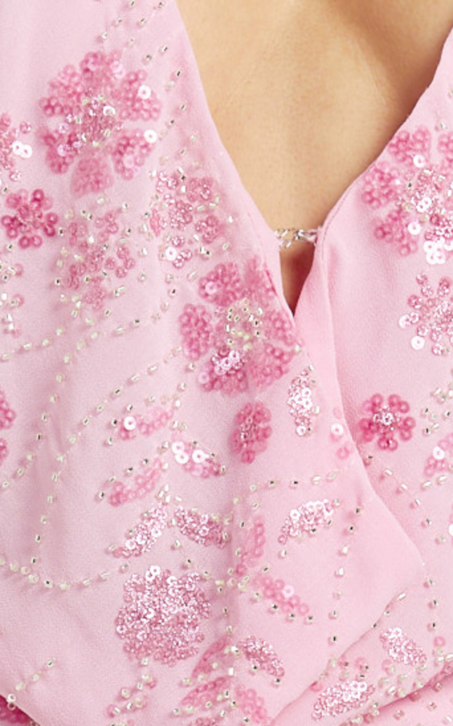 Nikki Top - Halter Low Cowl Beaded Georgette Top in Pink