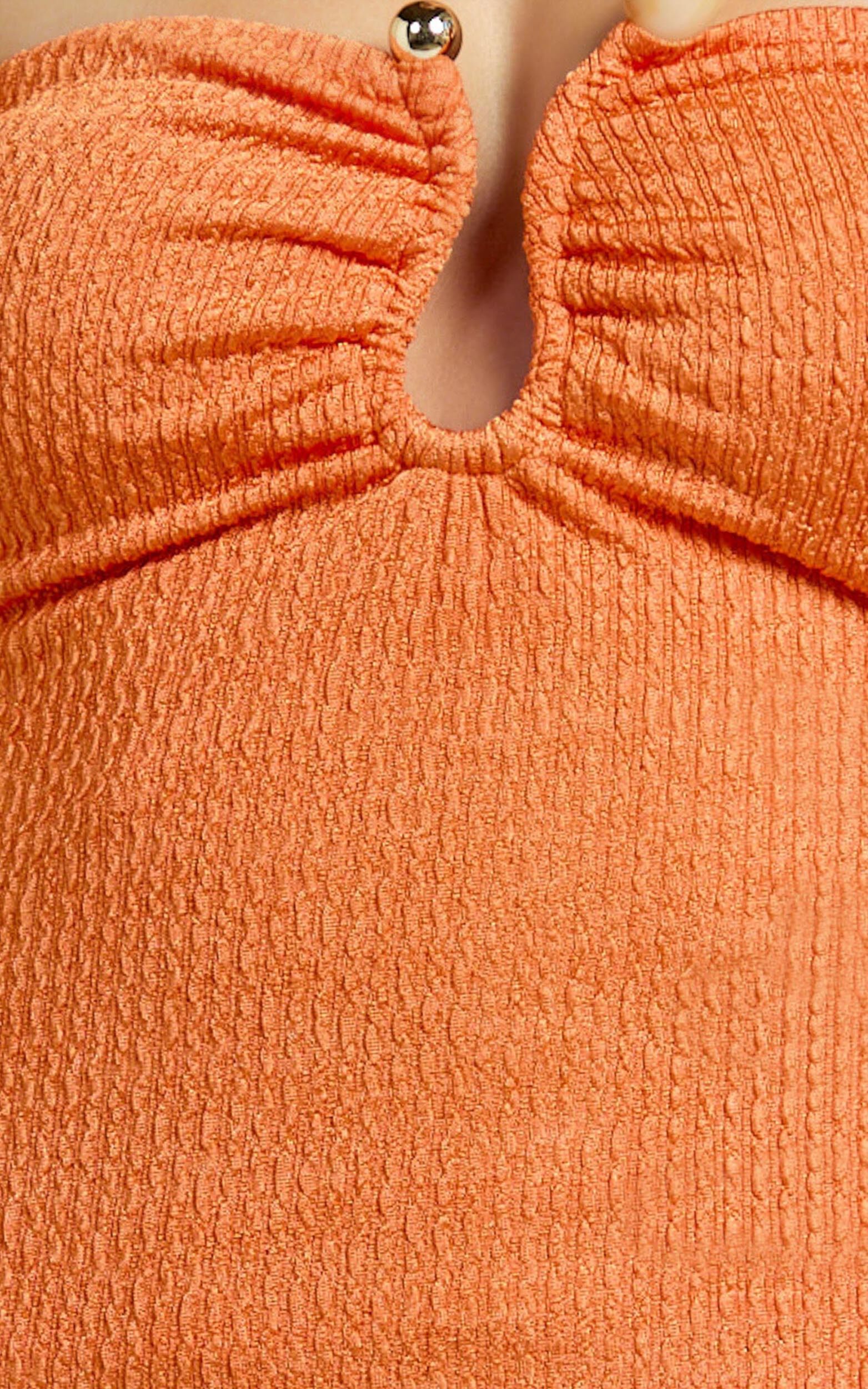 Halle Mini Dress - Strapless Fitted Jersey Trim Detail Dress in Orange