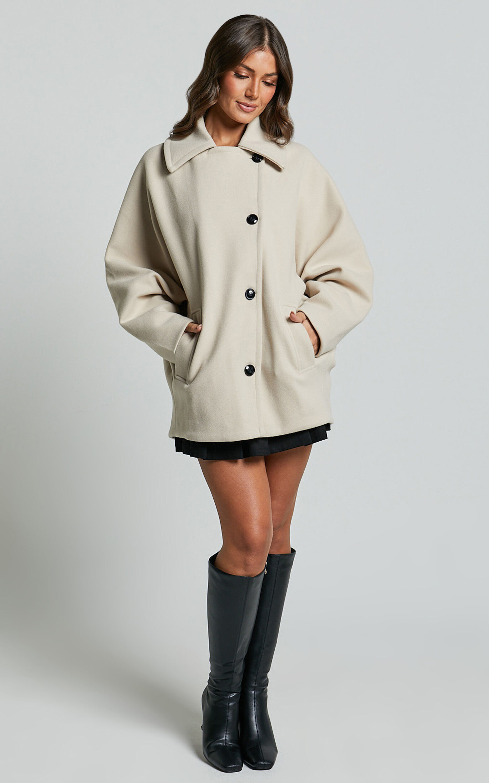 Claudia Coat - Triple Breasted Coat in Beige