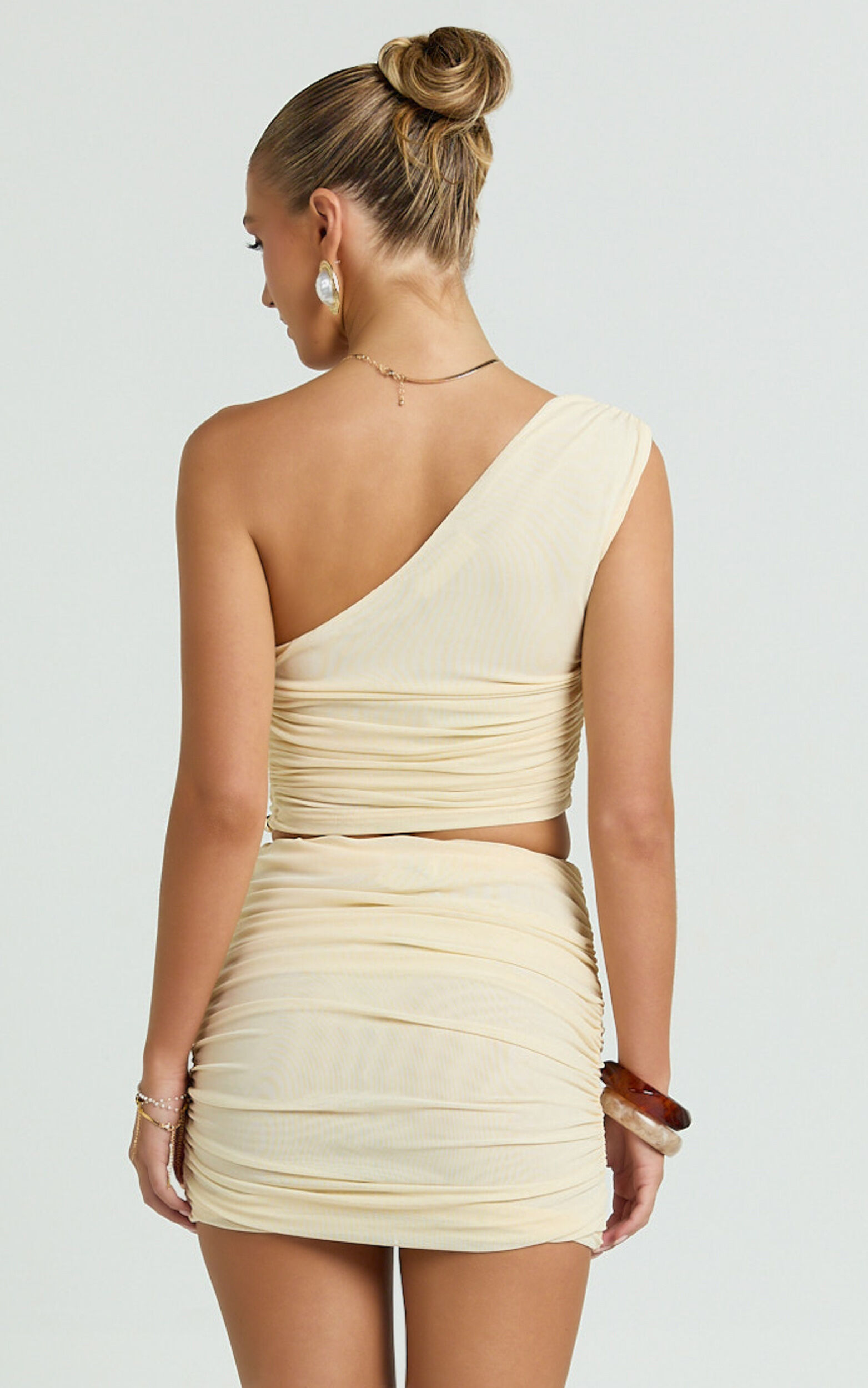 Sakura Two Piece Set - One Shoulder Ruched Top And Fitted Jersey Skirt in Ivory