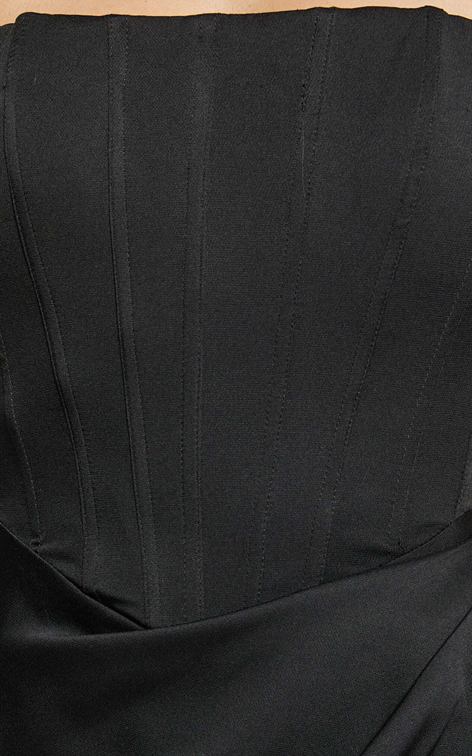 Avery Midi Dress - Strapless Draped Side Split Dress in Black