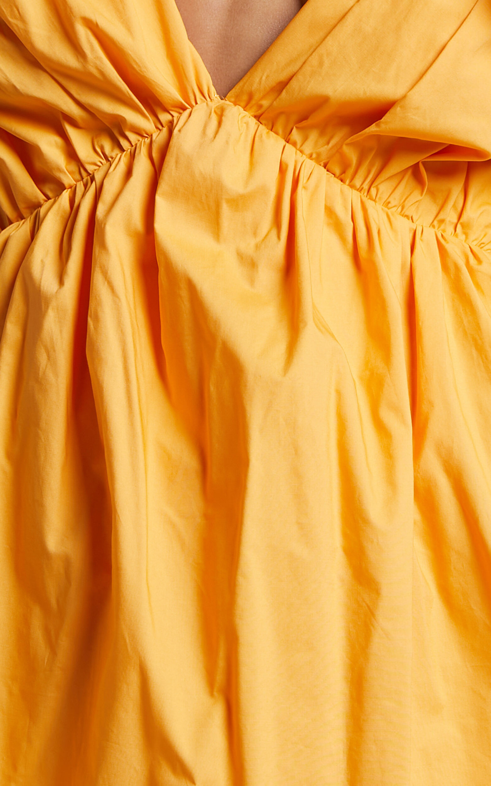 Raiza Mini Dress - Ruffle Sleeve Tie Back Plunge Dress in Marigold