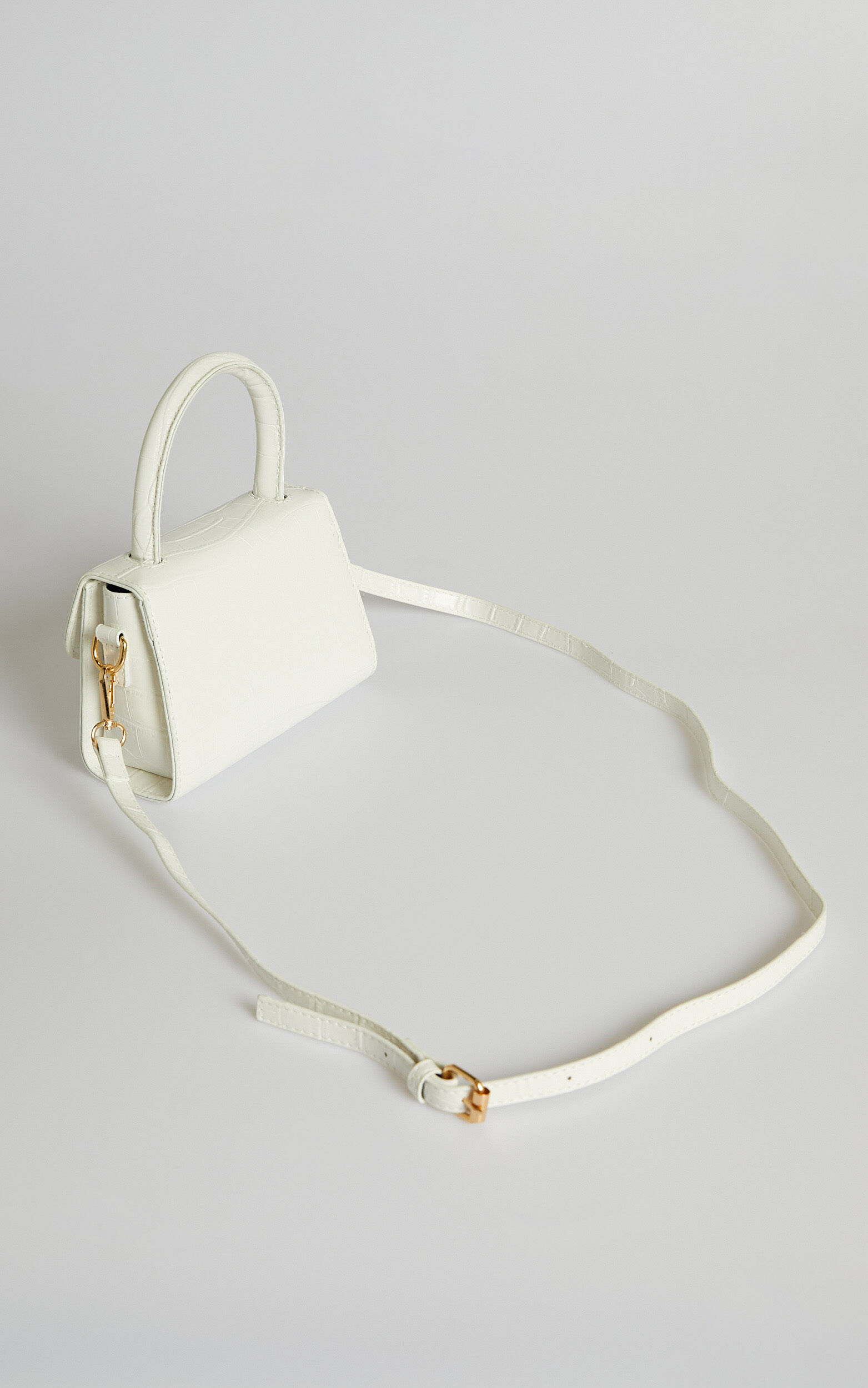 Lanielyn Mini Top Handle Crossbody Bag in White Croc