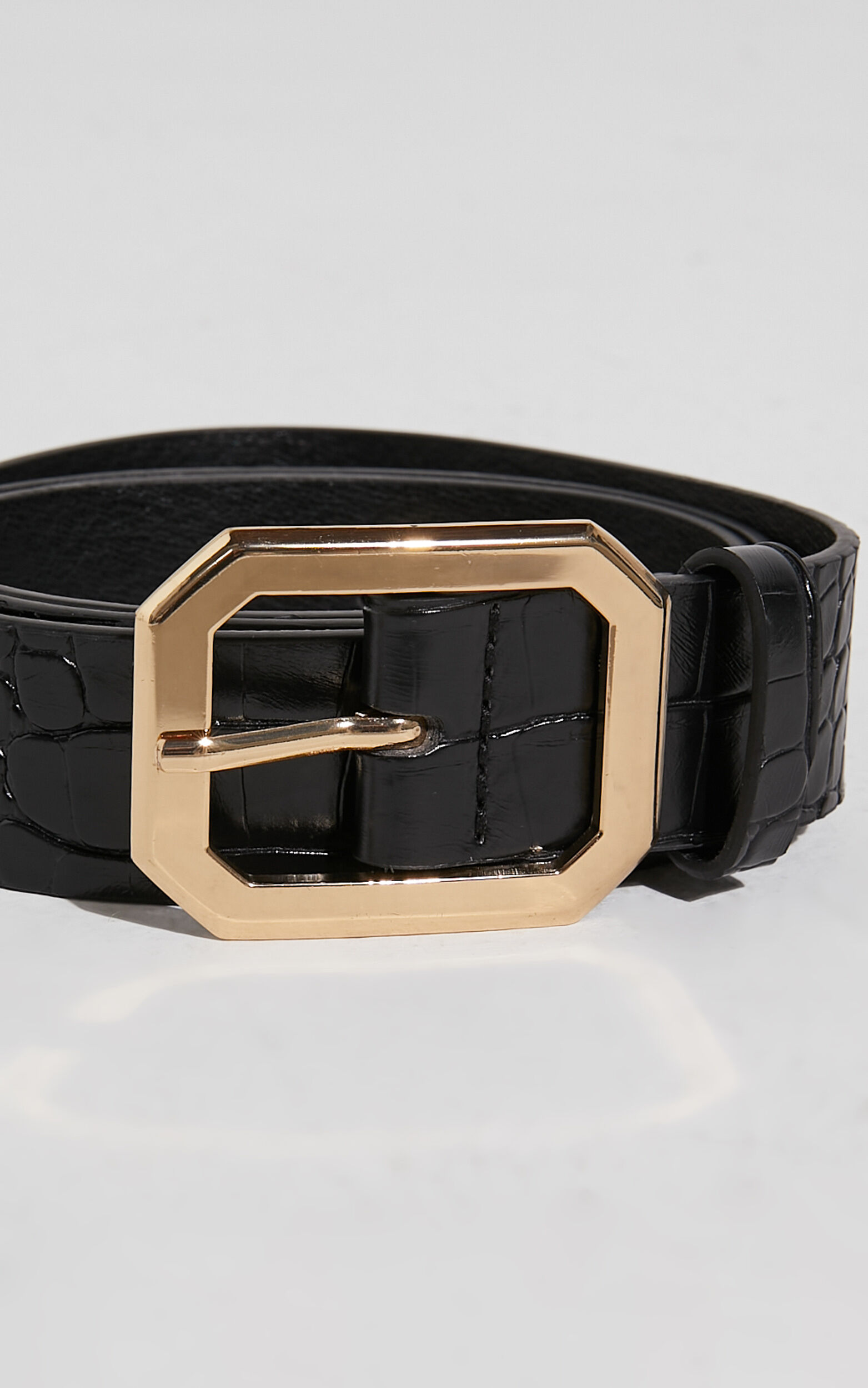 Mason Croc Square Buckle Belt in Black