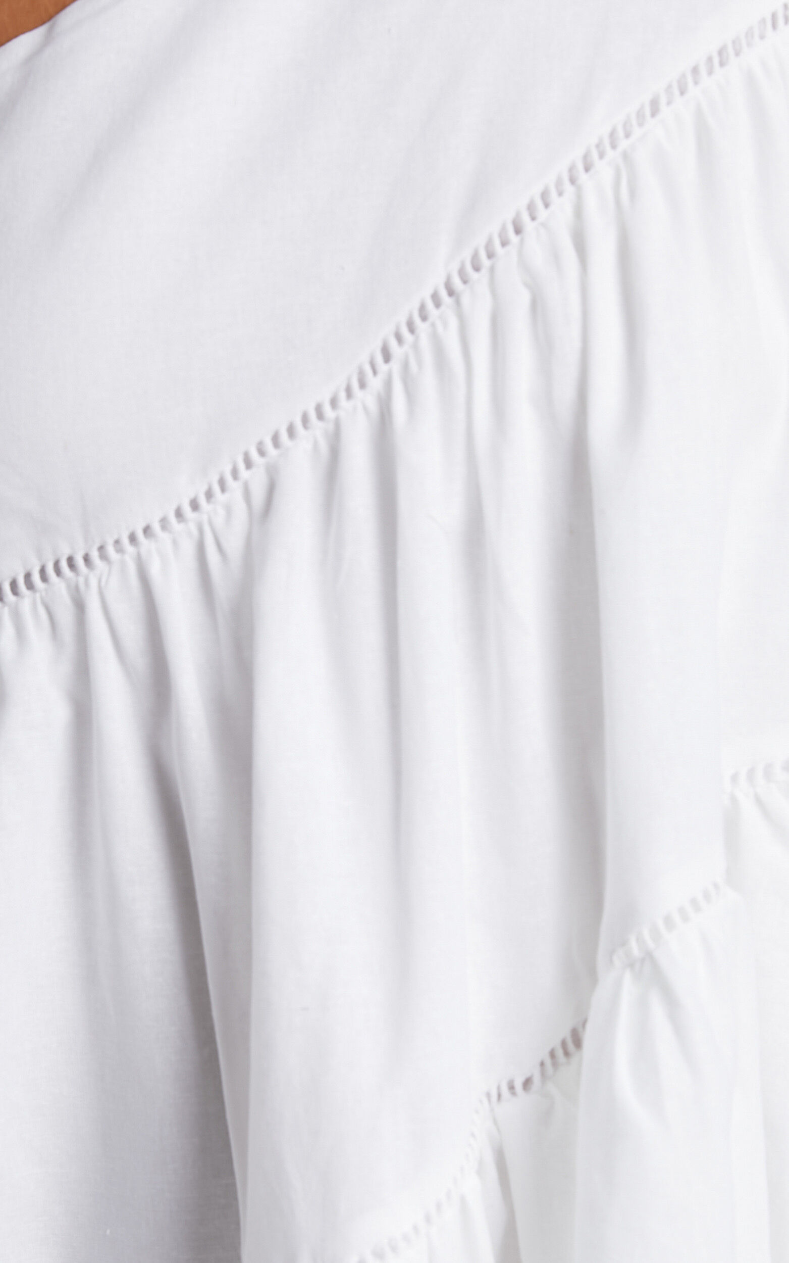 Harleen Mini Dress - Linen Asymmetrical Trim Puff Sleeve Dress in White