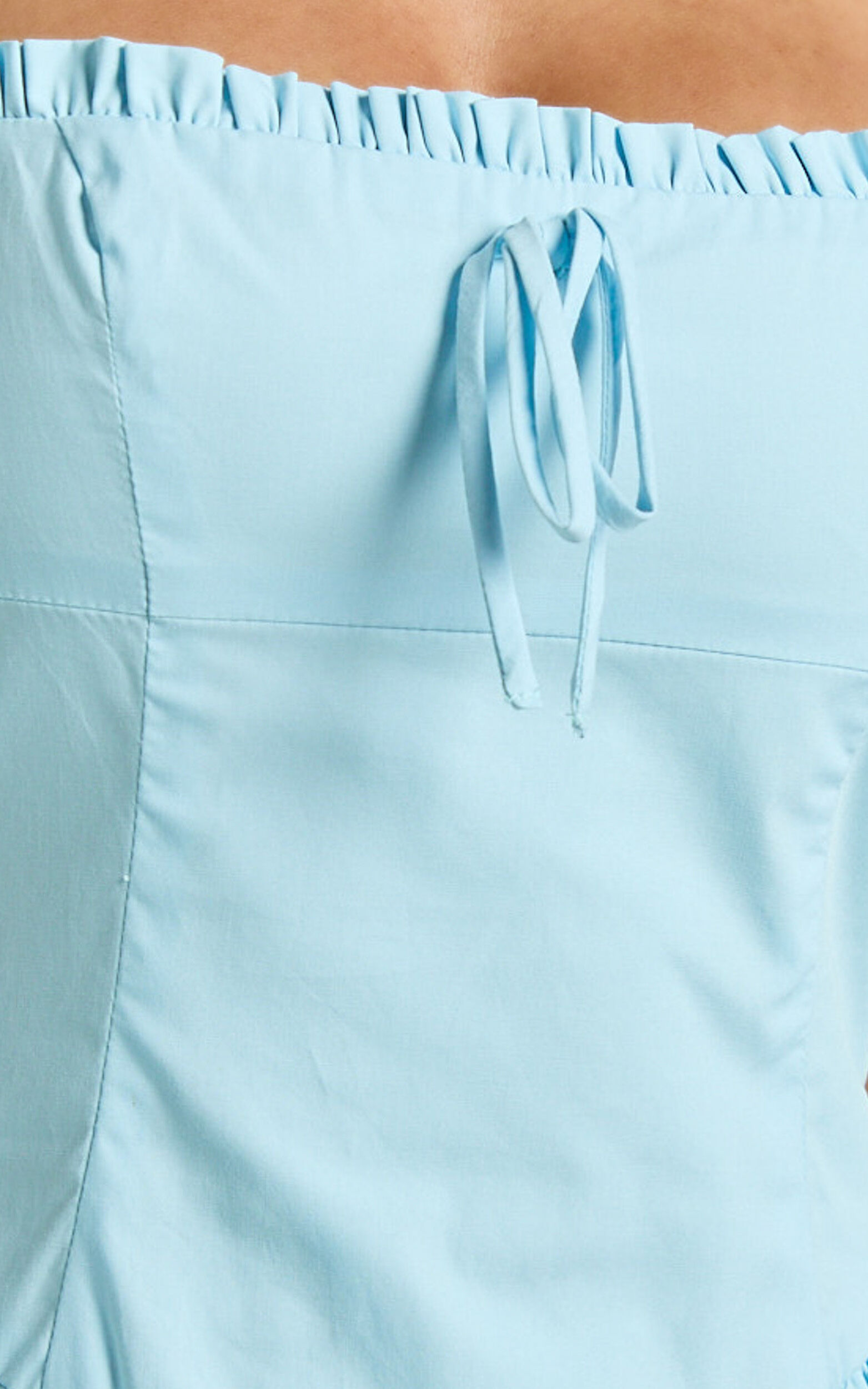 Julianne Mini Dress - Sweetheart Neck Drop Waist Pleated Dress in Light Blue