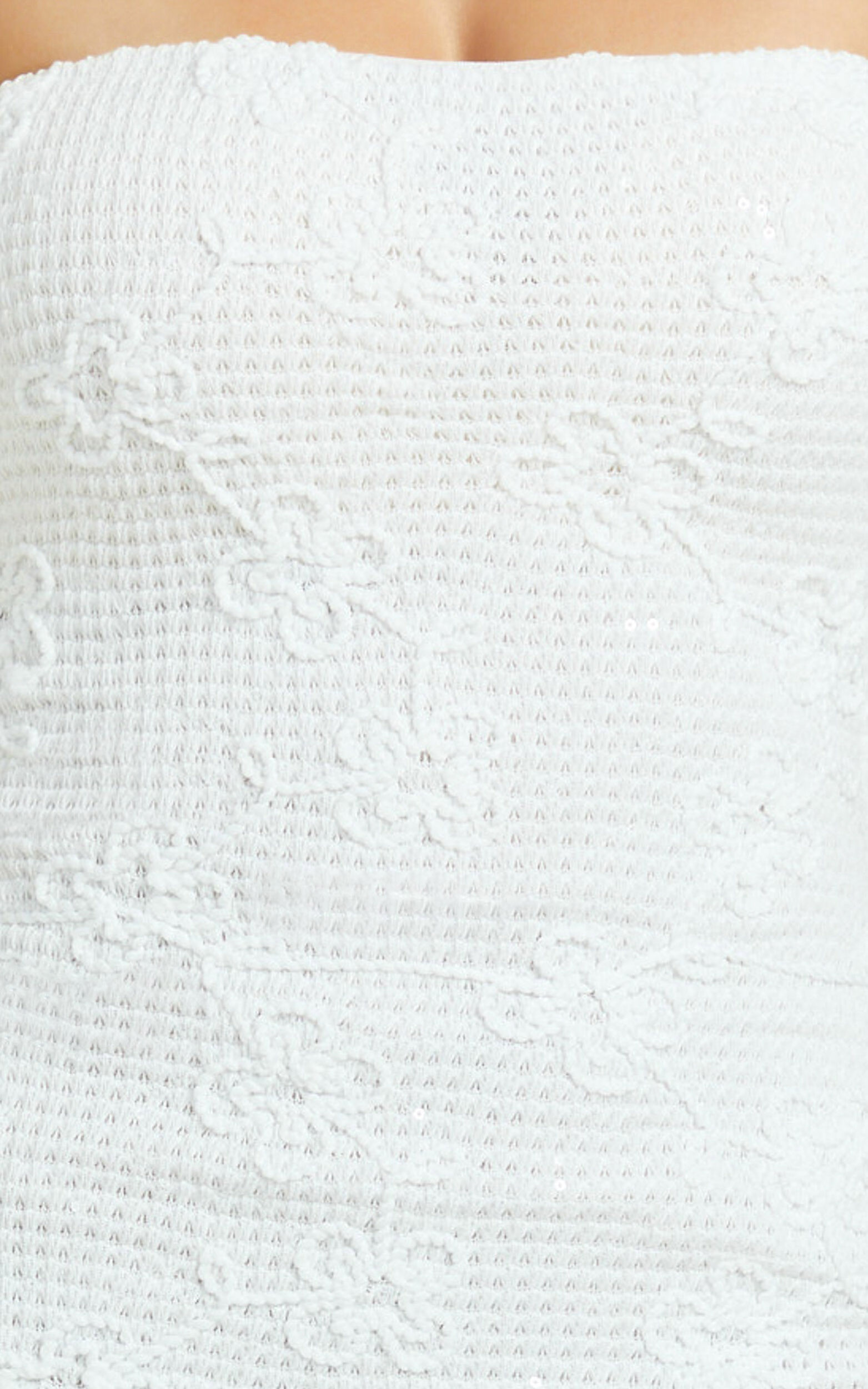 Jamil Midi Dress - Strapless Fitted Jersey Dress in White