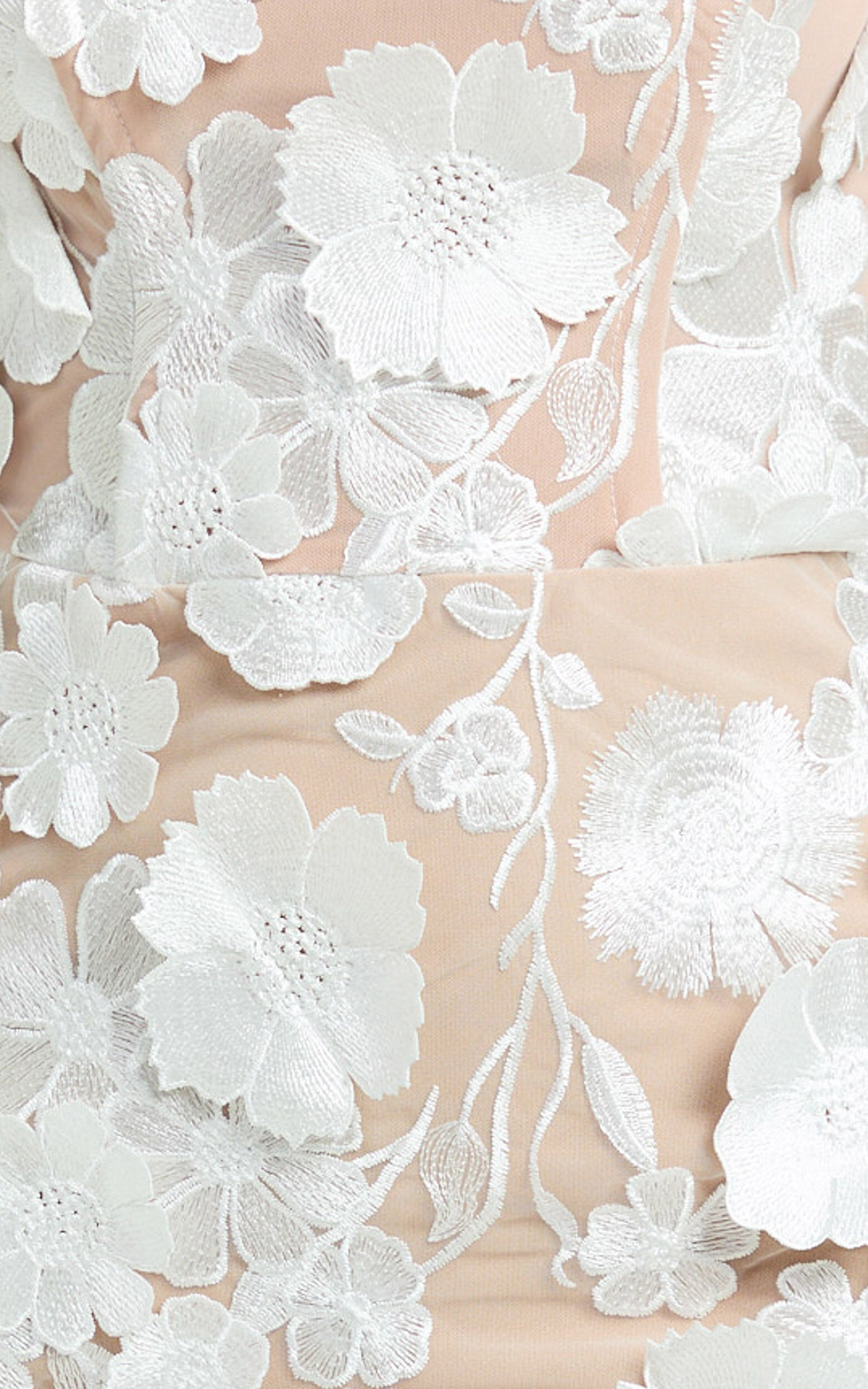 Sienna Maxi Dress - 3D Floral Strapless Column Dress in White