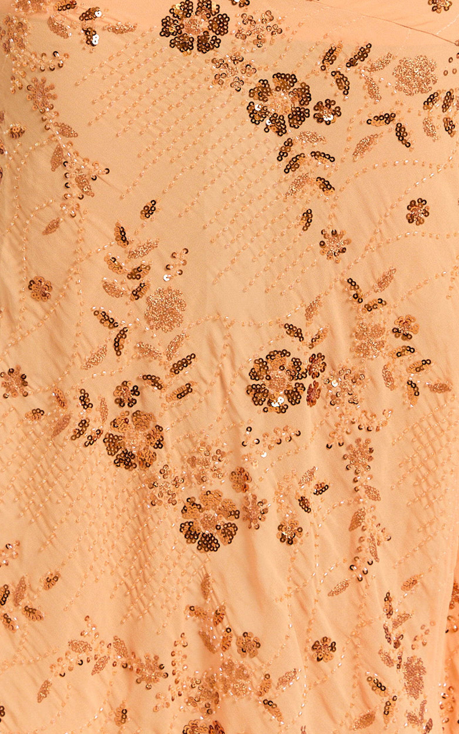 Rowena Maxi Skirt - Low Waisted Beaded Sequin Skirt in Orange