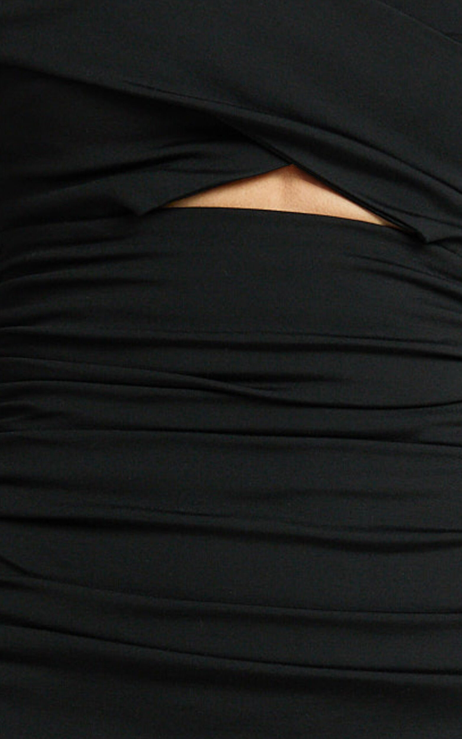 Nathan Mini Dress - Off Shoulder Long Sleeve Ruched Fitted Dress in Black